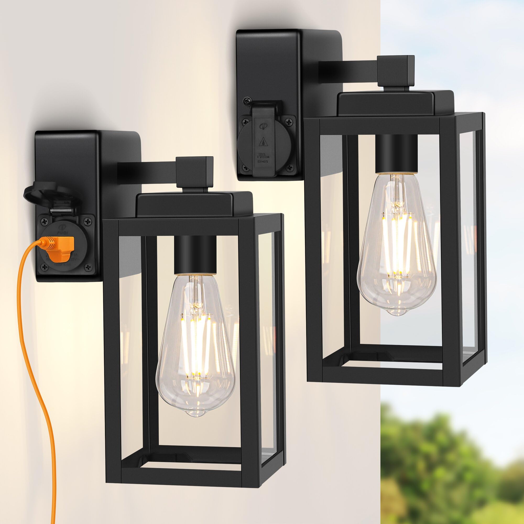 WIHTU Outdoor Wall Light Fixtures, 2-Pack, Aluminum, Waterproof, Black, Model WTWL173AB2