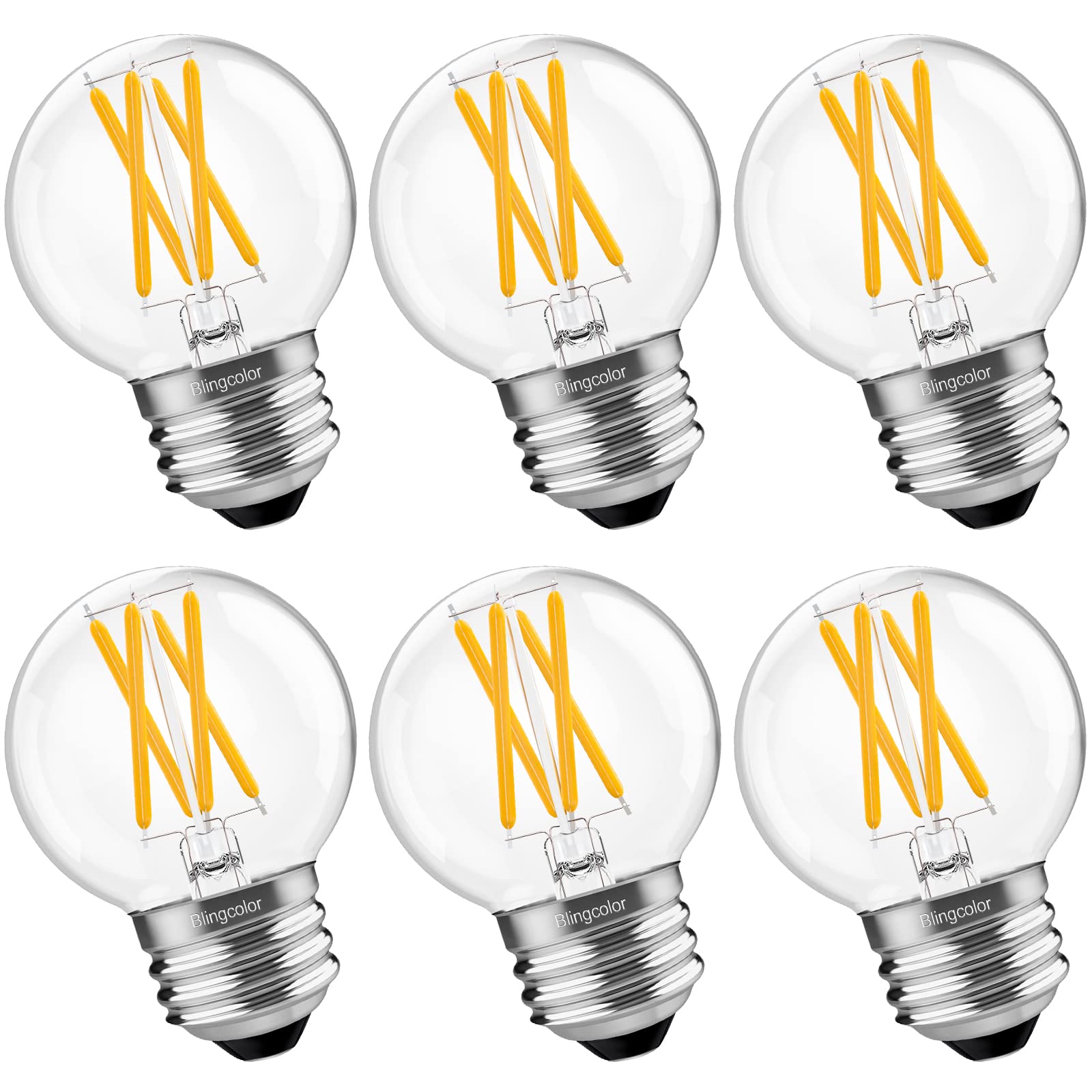 Blingcolor 6 Pack Dimmable G16.5 Led Light Bulbs 60 Watt, E26 Led Bulbs 60 Watt Soft White 3000K, 6W E26 Globe Led Edison Small 