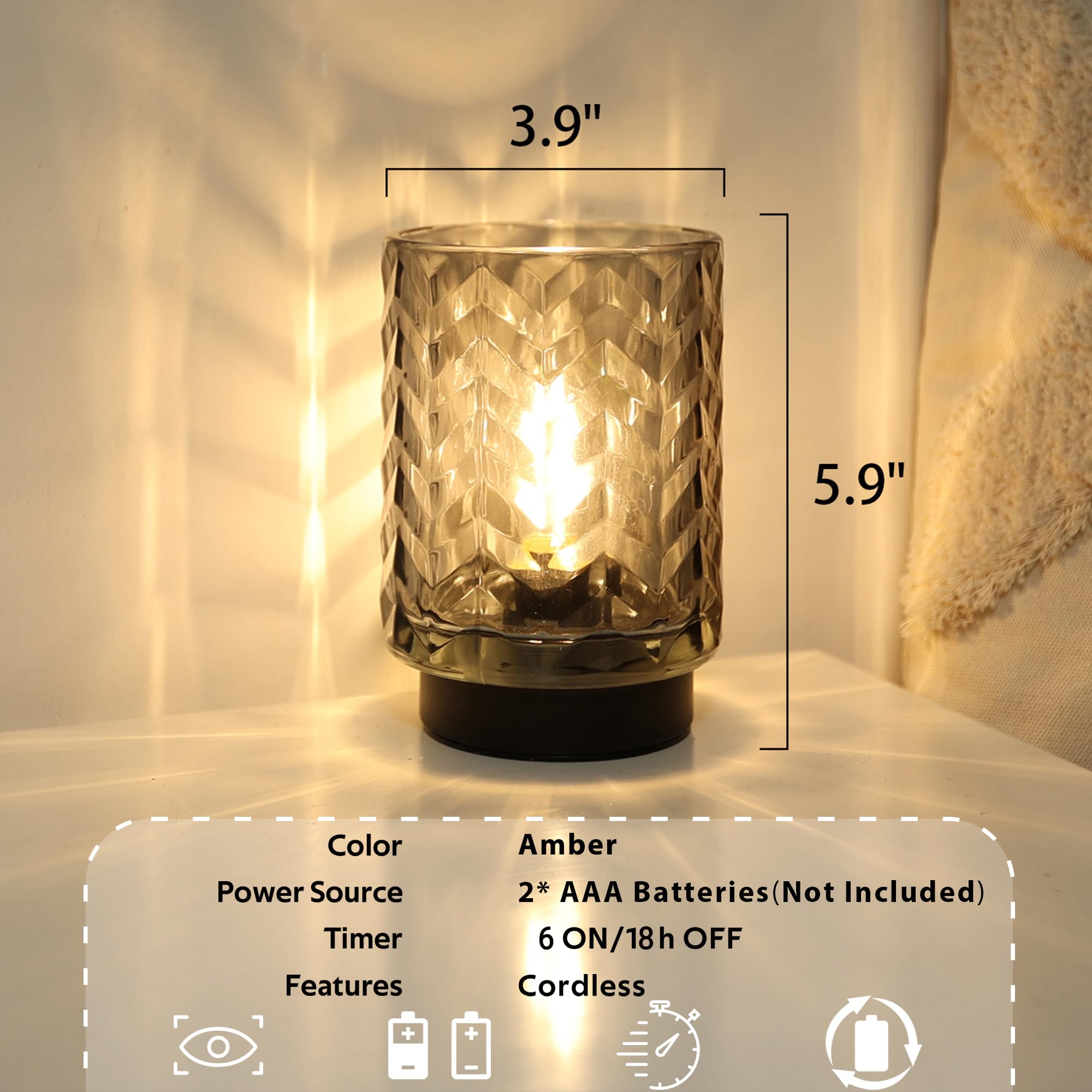 LUSHARBOR Battery Operated Table Lamp, LED Bulb, Wave-Grey Design for Living Room, Bedroom, Entryway