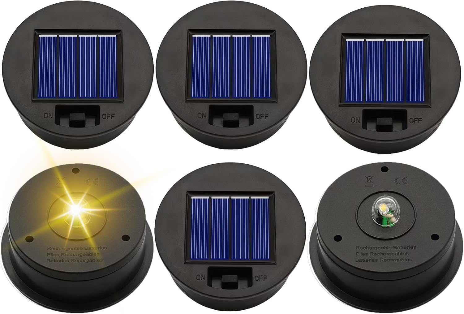 Solar Light Replacement Top Parts 6 Pack(Top Size 3.31 Inch,Bottom Size 2.83 Inch),7 Lumens Lantern Lids Waterproof Replacement