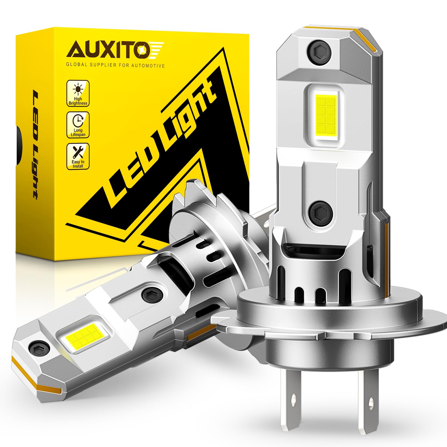 AUXITO H7 LED Bulbs, 500% Brighter 6500K White, Plug and Play, Built-in Fan, H7/H7ll, Pack of 2
