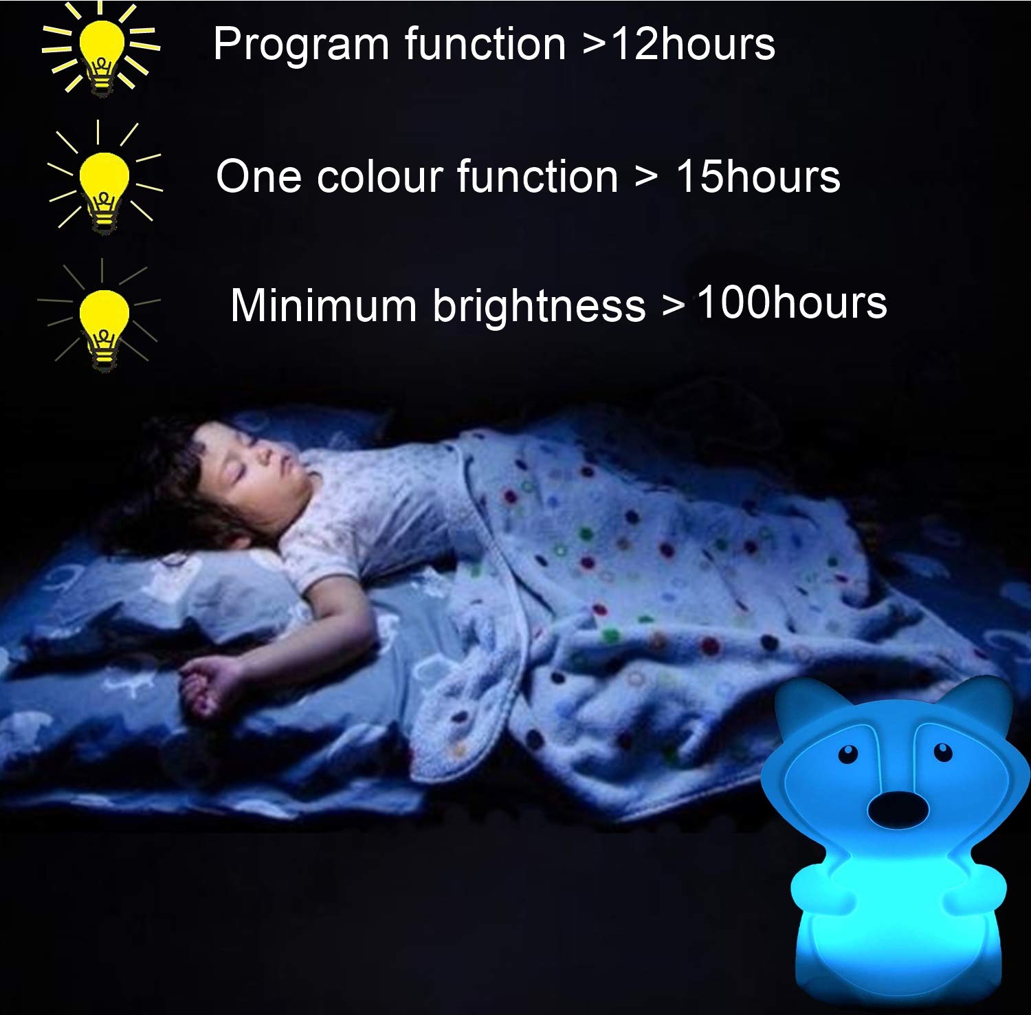 Glinrui Fox Night Lights Bedside lamp, Bedroom Light for Kids, Baby Nursery lamps - Break Resistant, Eye Caring, Adjustable Brig