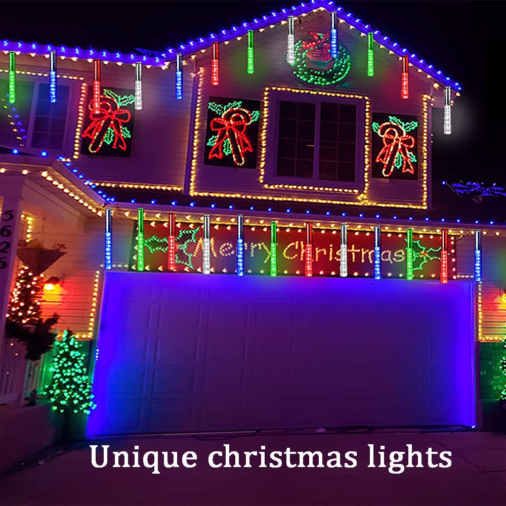 Purtuemy 12 Led Meteor Shower Rain Lights - 192 Led, Colorful, Polycarbonate, Outdoor Christmas Decorations