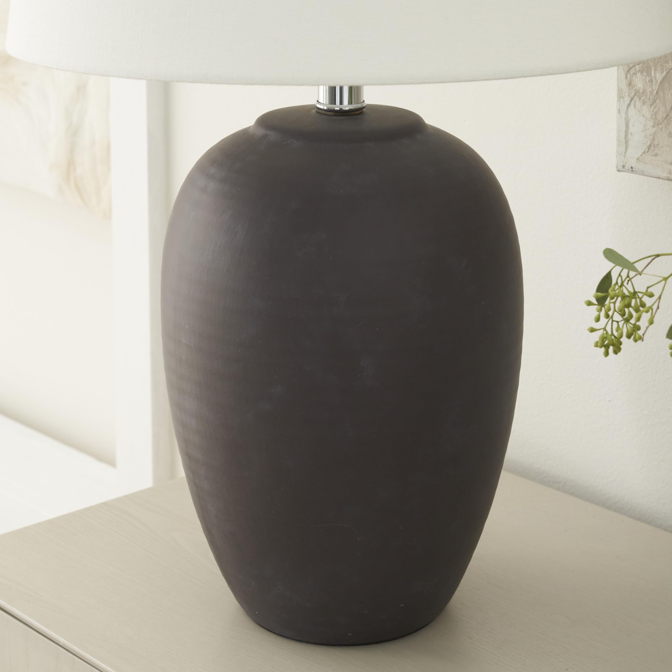 Nourison 23'' Eggplant Purple Ceramic Pot Table Lamp For Bedroom, Living Room, Dining Office, With White Tapered Drum Shade