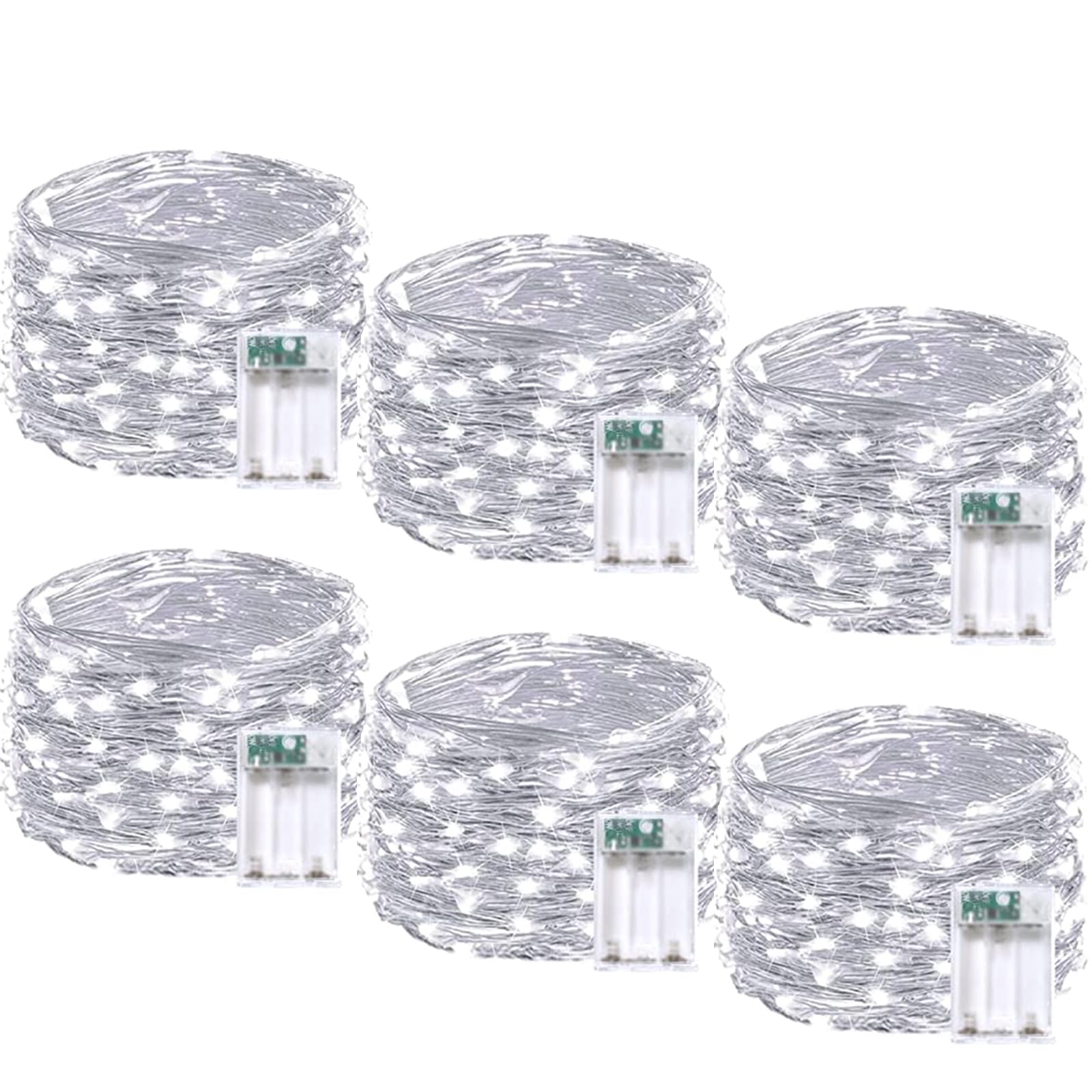 BOSSERN 6 Pack Fairy Lights, 20FT 60LED Battery Operated String Lights, Cool White, Indoor/Outdoor, Model DCHD-06-Coldwhite