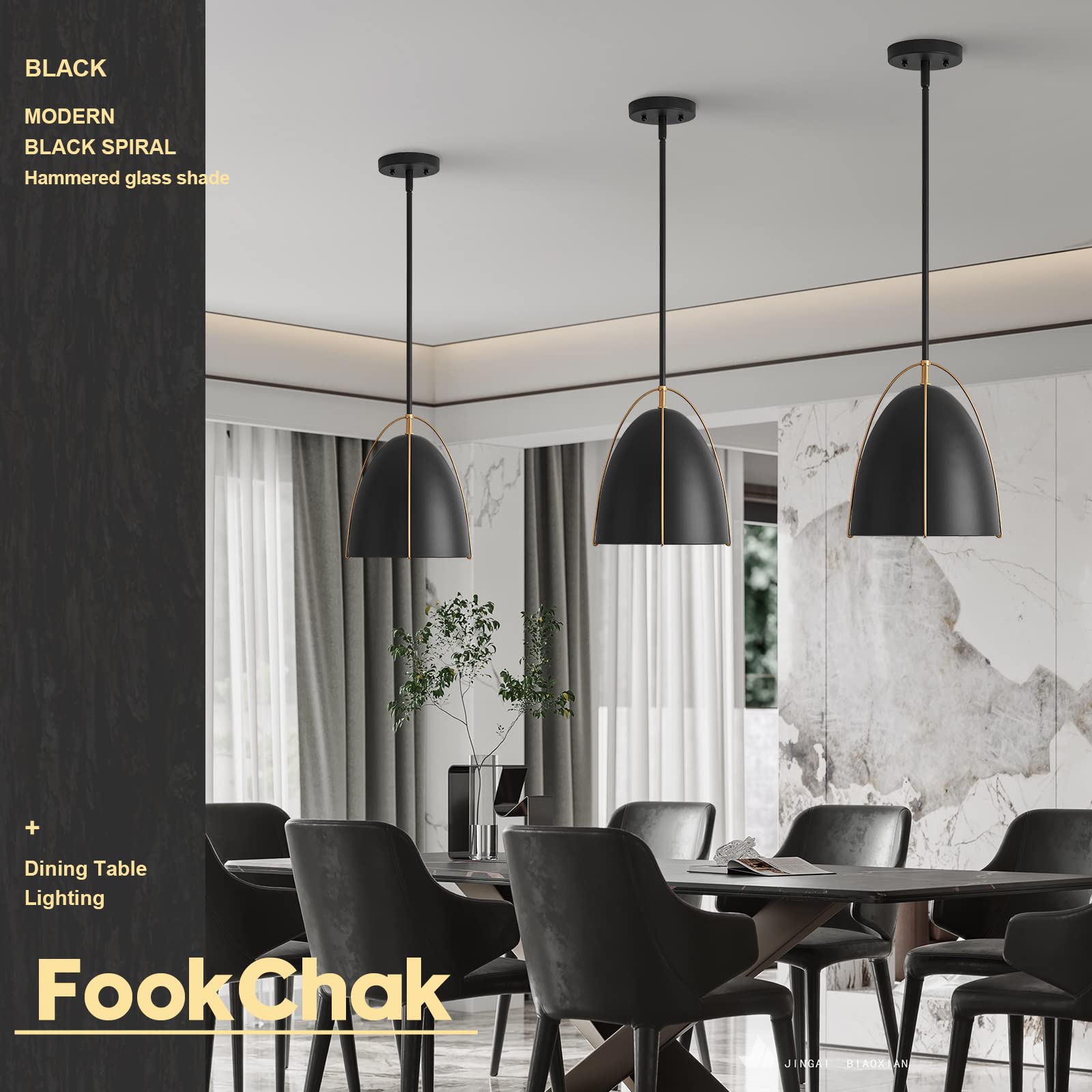 FookChak 10" Black Gold Dome Pendant Light Fixture, 1-Light Egg-Shaped Design for Kitchen Island, Dining Room, Bar - Model 21B