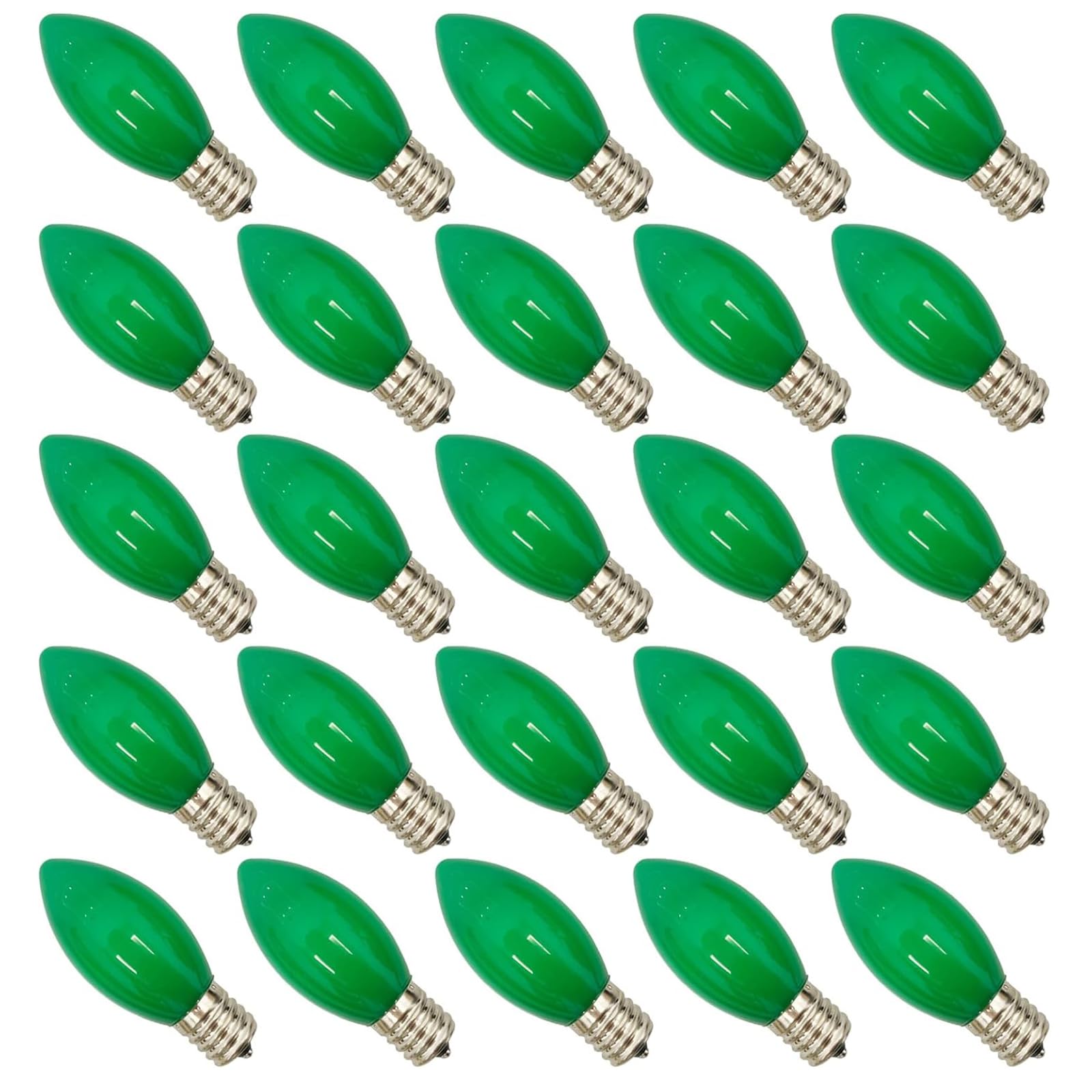 25 Pack C9 Led Green Christmas Light Bulbs, Shatterproof C9 Replacement Bulbs For Outdoor Christmas String Lights, 0.6W Led Nigh
