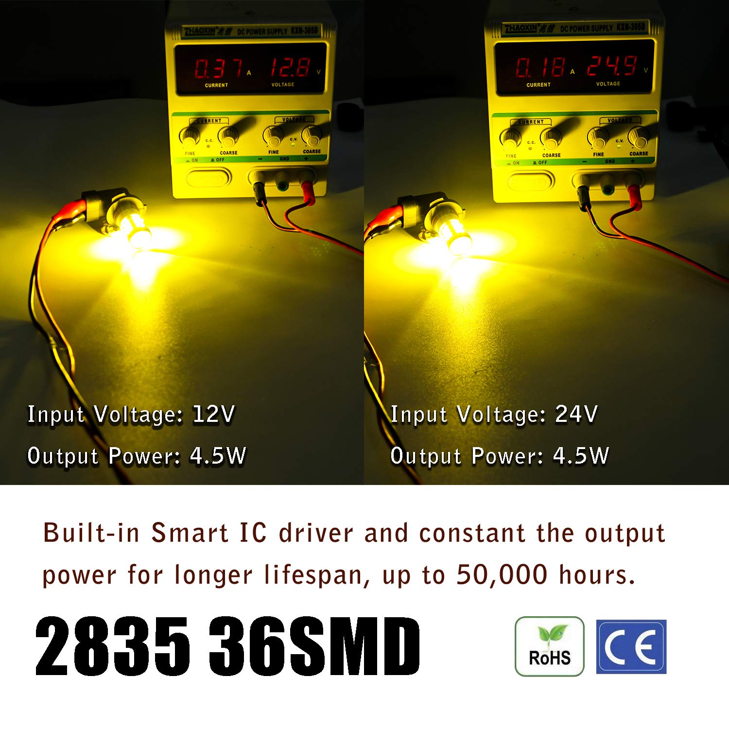 KISLED LED Fog Light Bulbs H8/H11, 3000lm, High Power 3030 Chips, Projector Lens, Gold Yellow