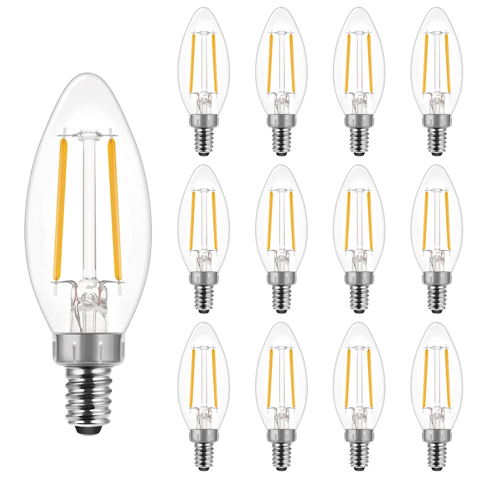 Energetic B11 E12 Candelabra LED Bulbs, Dimmable, Soft White 2700K, 60W Equivalent, 12 Pack, UL Listed
