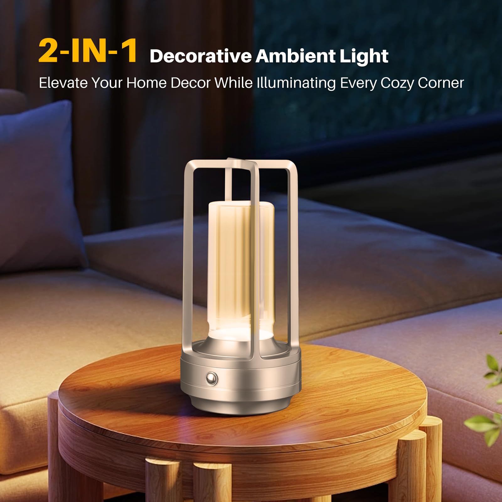 UMLAEN Rechargeable Table Lamp, 3 Color Stepless Dimming, Metal, 2 Pack, Silver, Model BG6004YS-A4