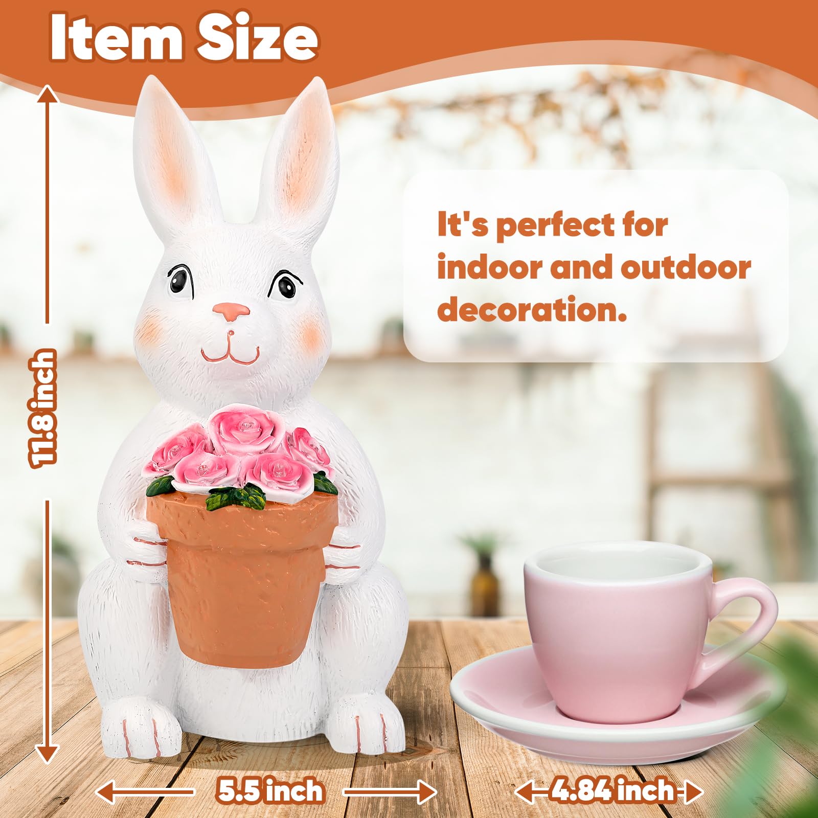 Brightever Solar Powered Outdoor Garden Statues- Rabbit With Flowers And 5 Colorful Led Lights, 11.8In Outdoor Figurine Lights,