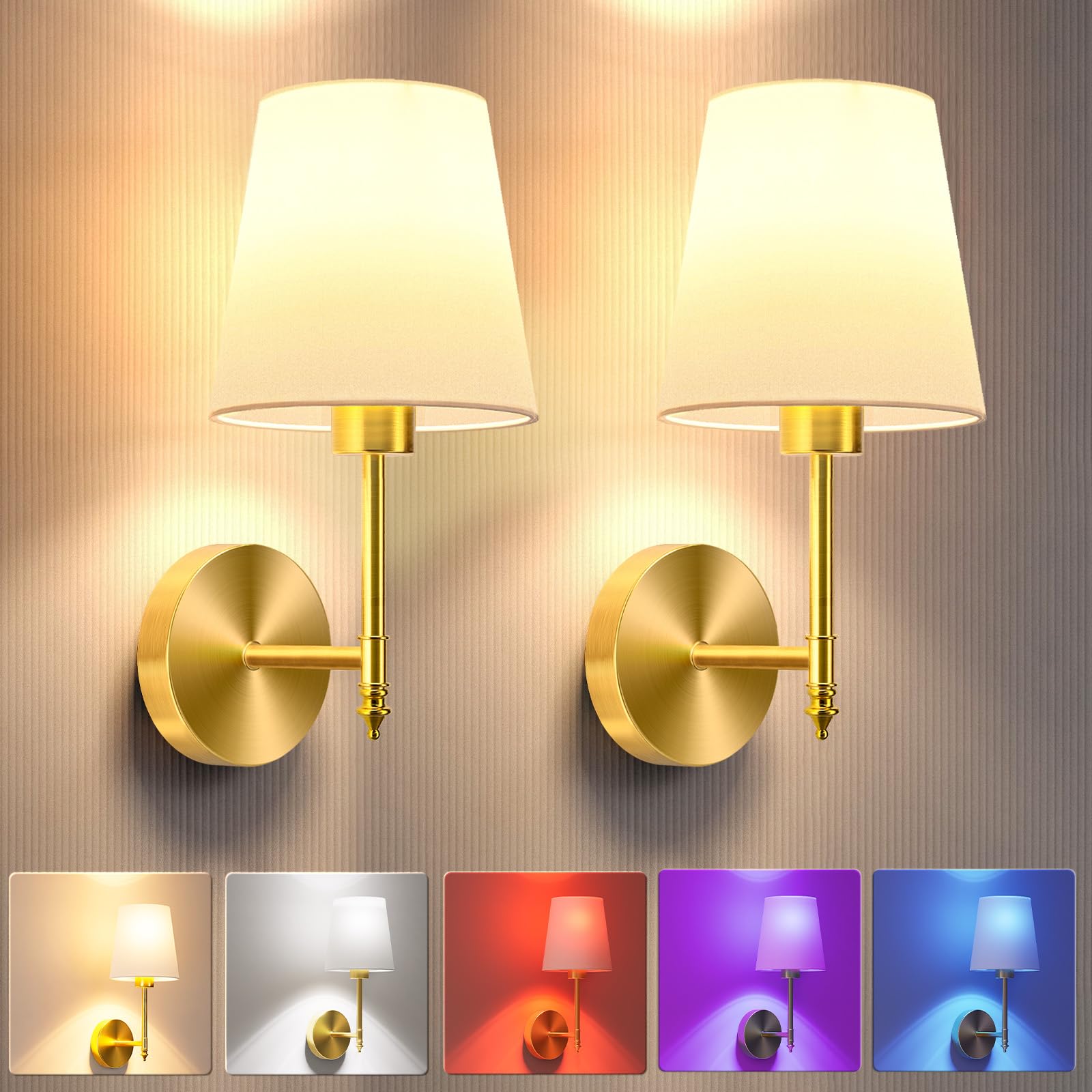 JOFIOS Battery Operated Wall Sconce Set of 2, 14.5 inch Gold Metal Wireless Sconces with Remote and Dimmable Bulbs, Model JFS61310