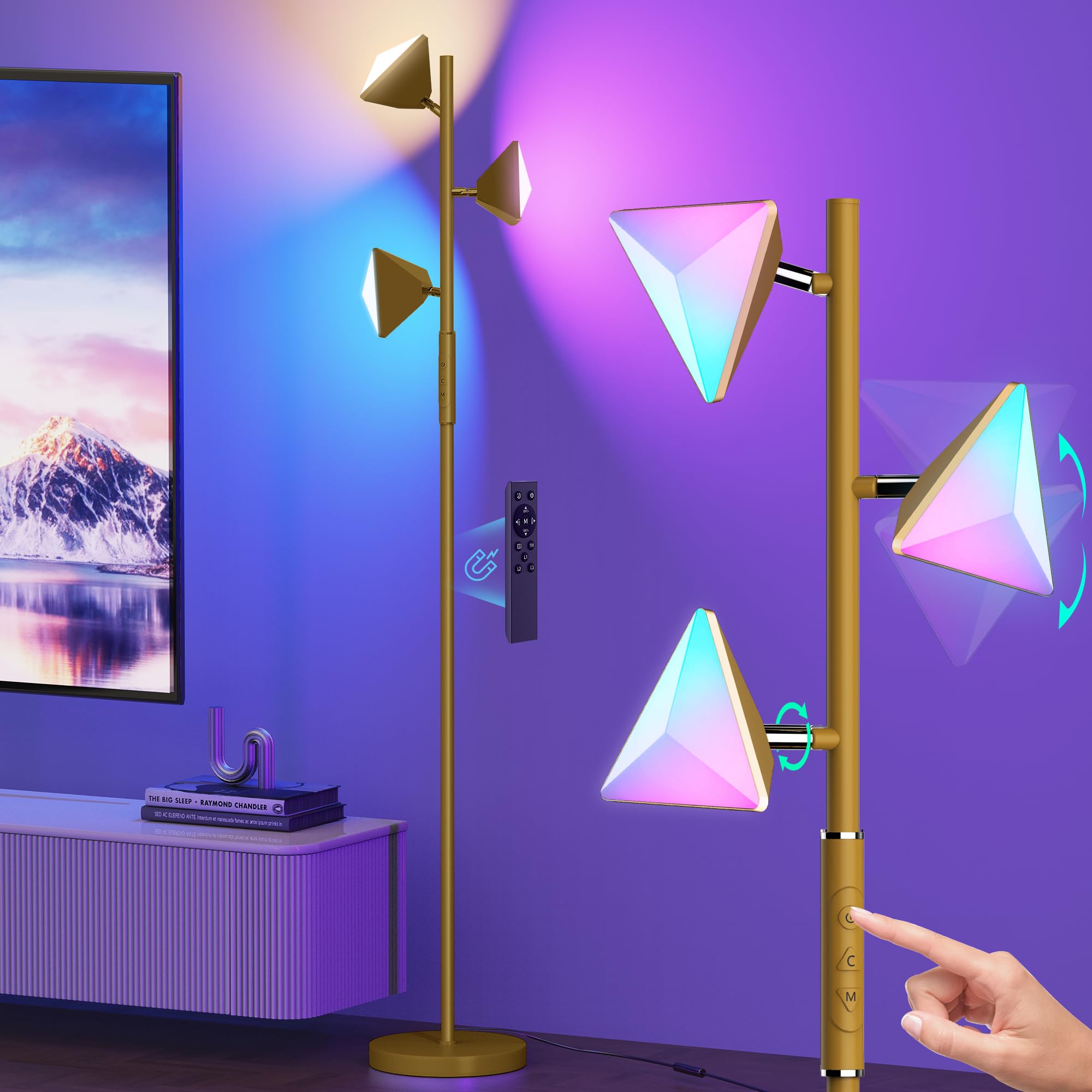ROTTOGOON RGBCW LED Floor Lamp, 36W Color Changing, Dimmable, Touch & Remote Control, Gold, Model ROFP086BJ1