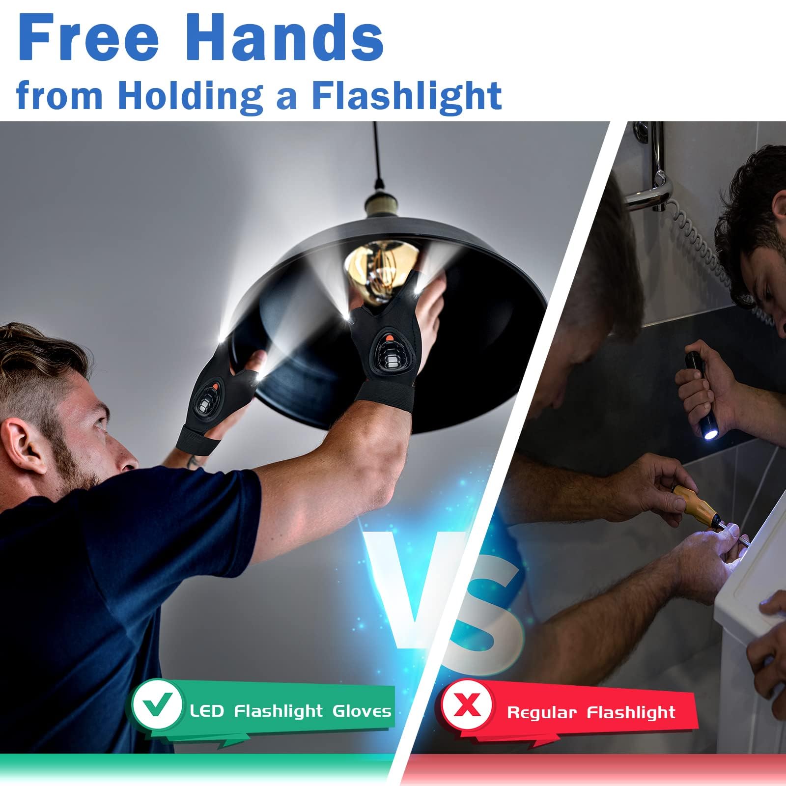 PARIGO LED Flashlight Gloves - Hands-Free Light Tool for Men, Cool Christmas Gifts, Dark Black Turtle Design