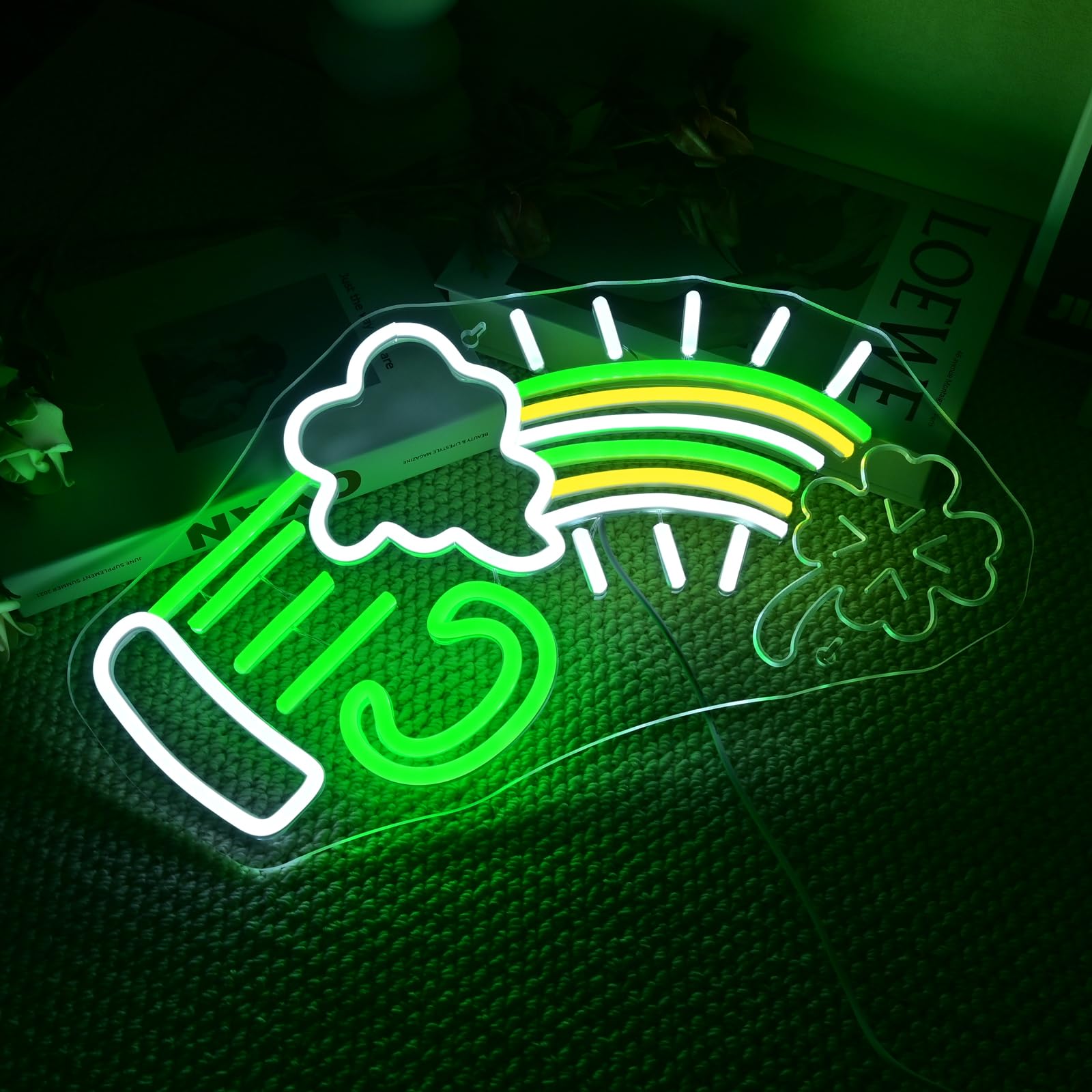 FAXFSIGN Neon Sign - St. Patricks Day Decor - Colorful Lucky Light Up Sign for Boys Bedroom, Living Room, Man Cave