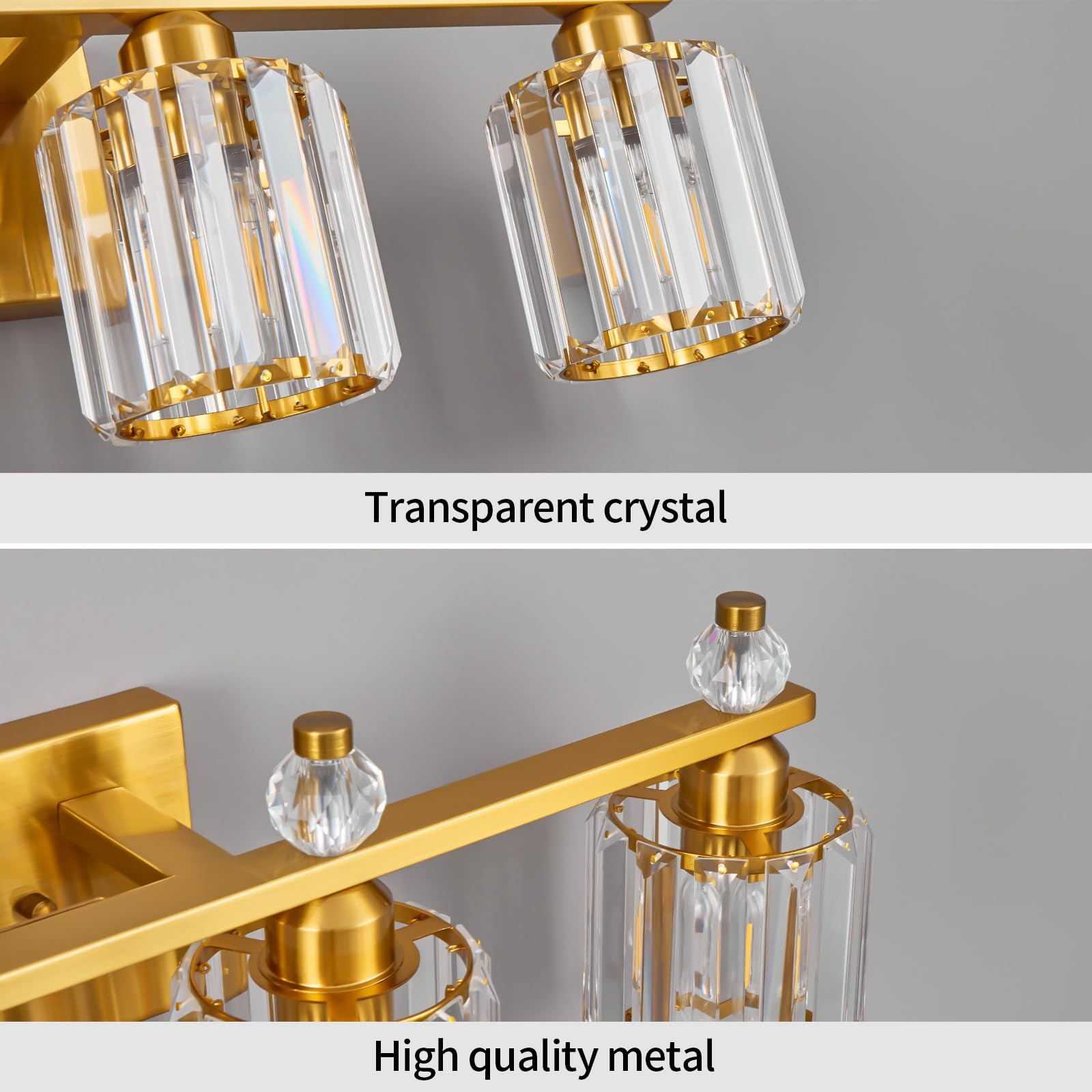FDPBY 4-Light Bathroom Vanity Lights Modern Crystal Fixtures Gold Round Metal Model 291