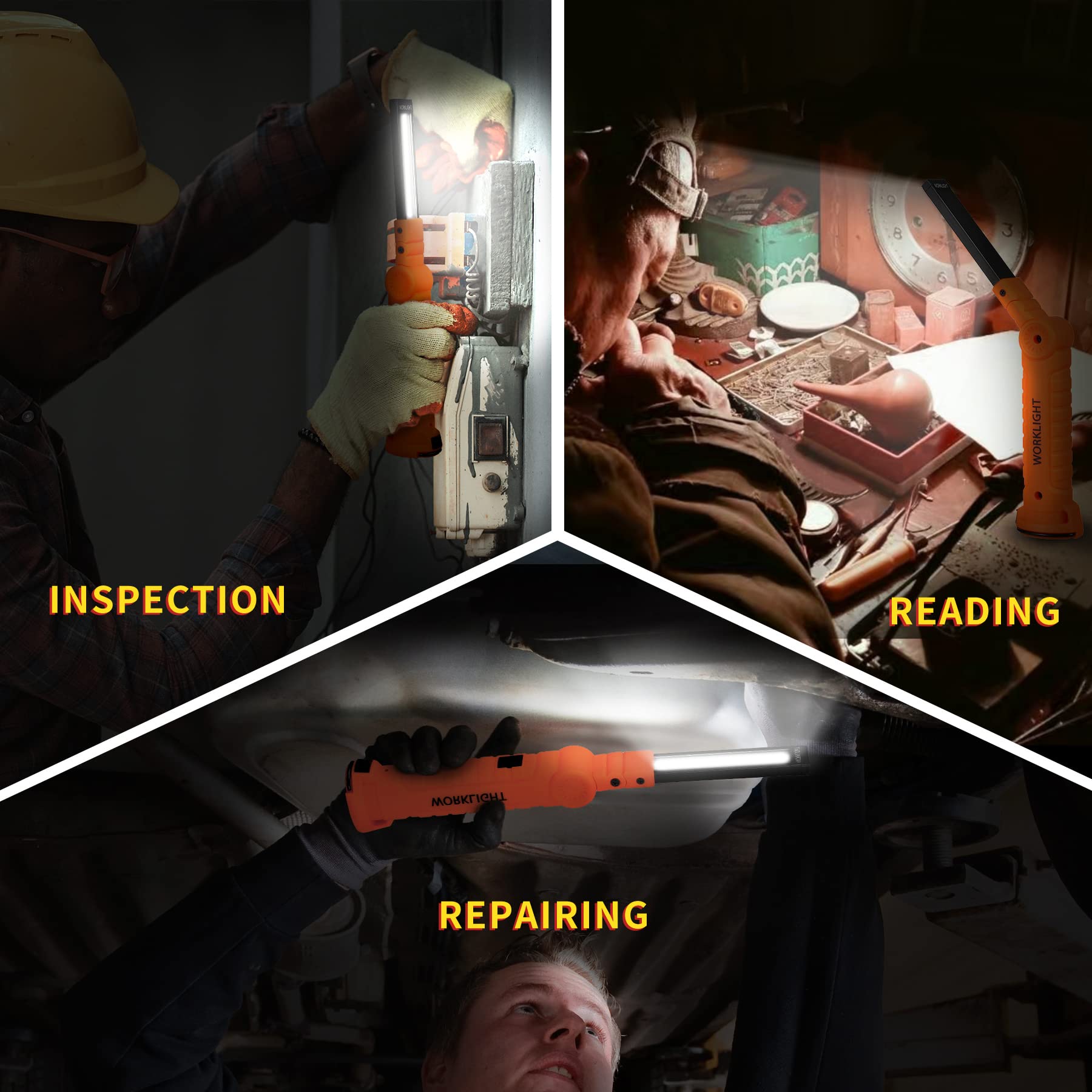 4 Pack Flash lights Vagocom Automotive Tools for Mens Dad,Cordless LED Rechargeable Worklight with Magnetic Base 360 Rotate 5 Mo