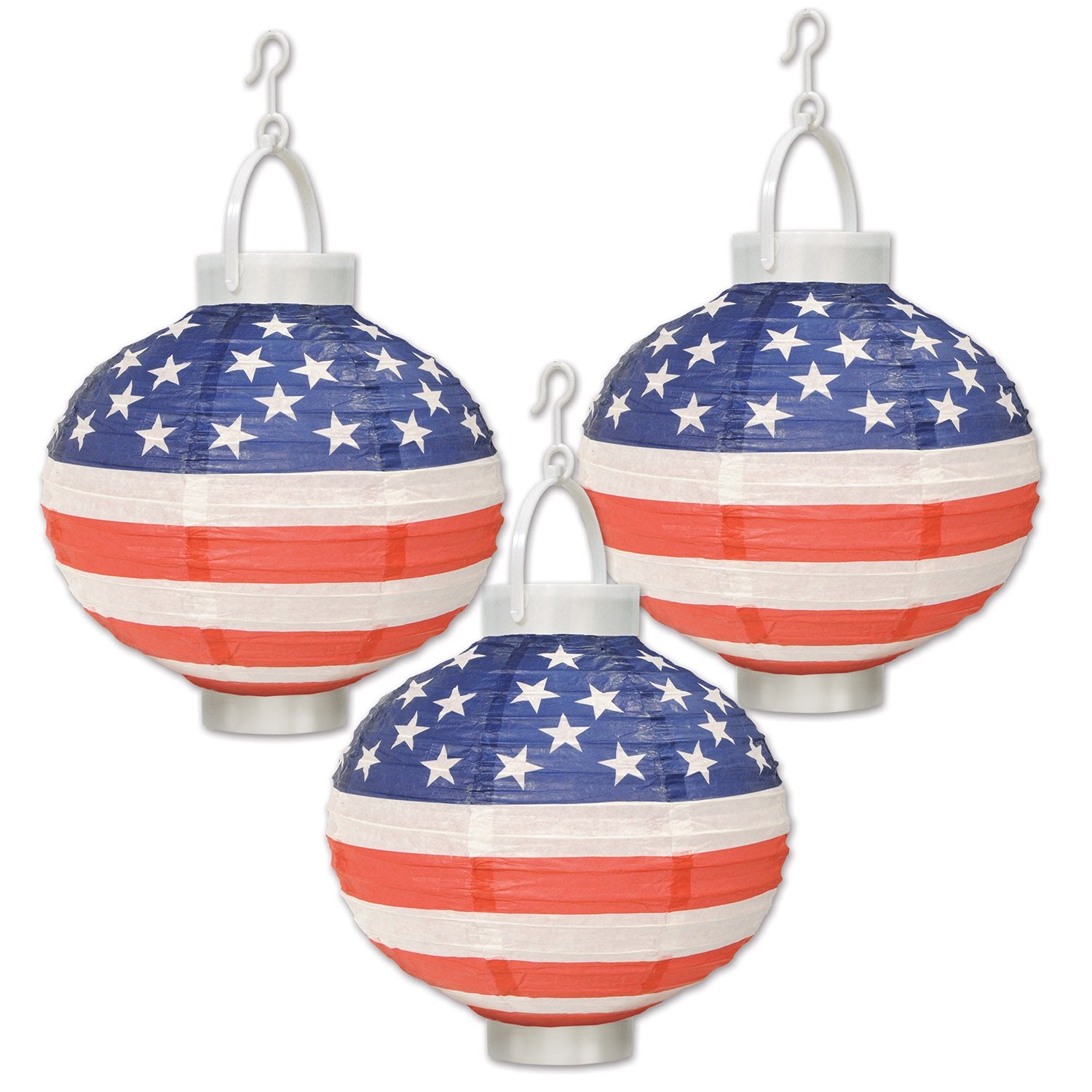 Beistle Light-Up Patriotic Paper Lanterns, 8in Red/White/Blue Cardboard, Model 52146