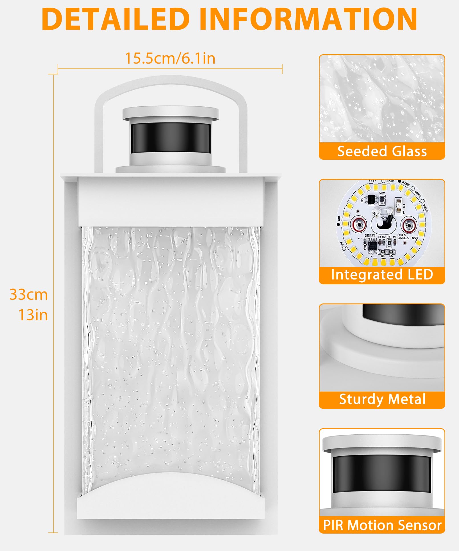 Lamomo Motion Sensor Outdoor Lights, LED Porch Lights, 1200 Lumen, Waterproof, 13W, 2 Pack, White, Model B6058LG-W-2PK-US
