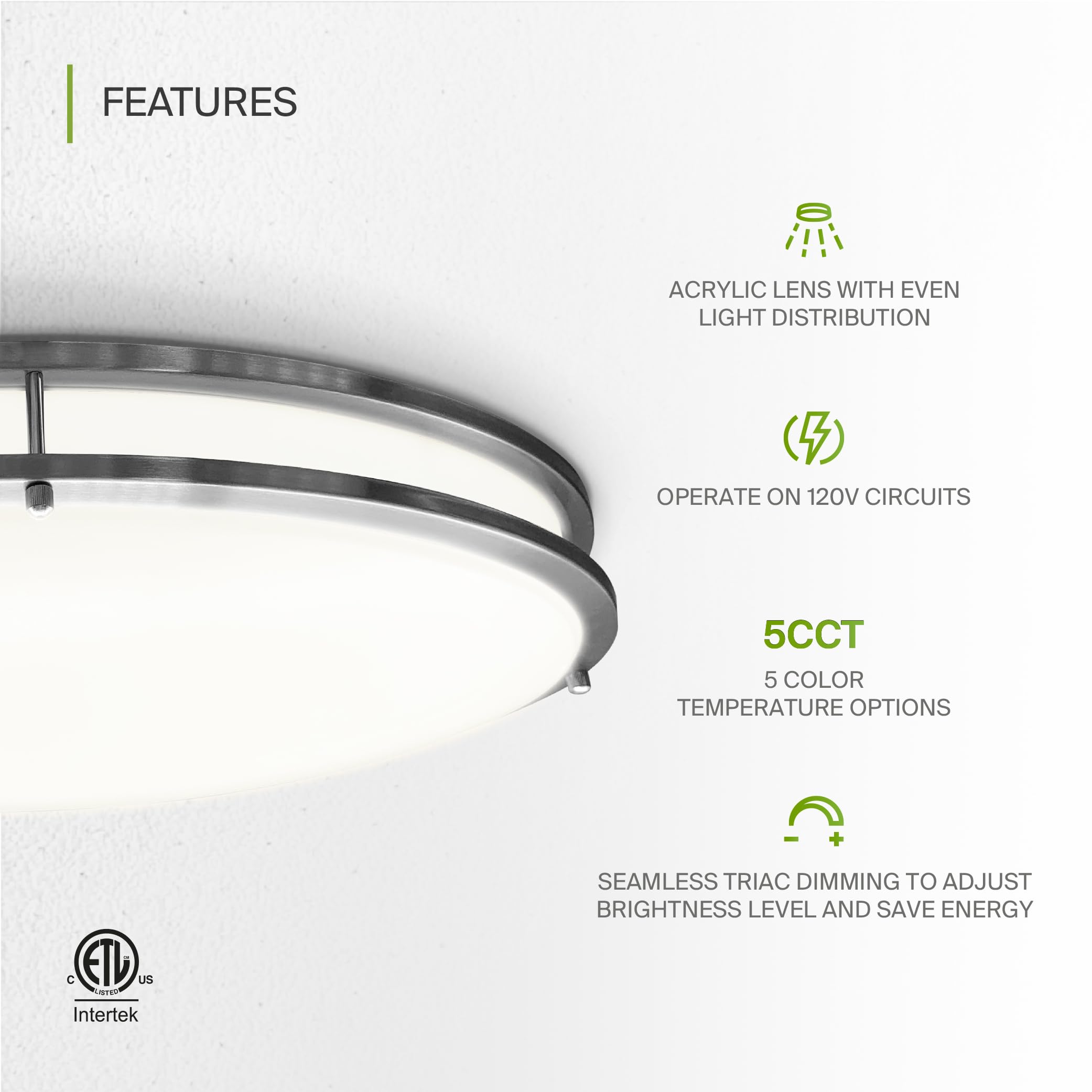 Asd Led 32 Inch Oval Flush Mount Light Fixture | 50W 3960Lm 2700K-5000K 120V | 5Cct, Dimmable, Etl Listed | Close To Ceiling Dou