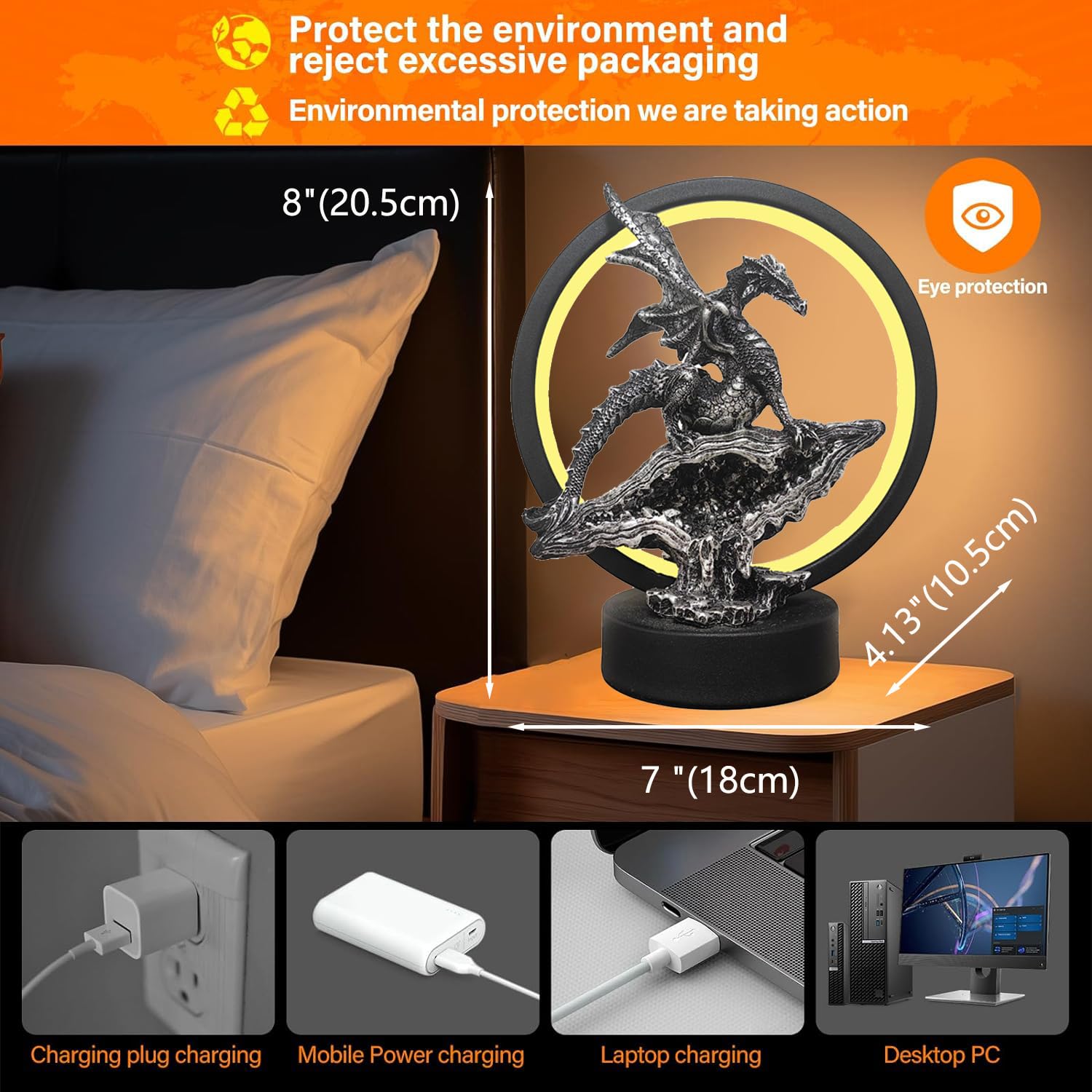Hmusnwol Dragon Lamp Collectible Decor-Dungeons And Dragons Gifts - 6.15 Inch Led Circle Table Lamp For Dragons Lover,Bedroom/Bo