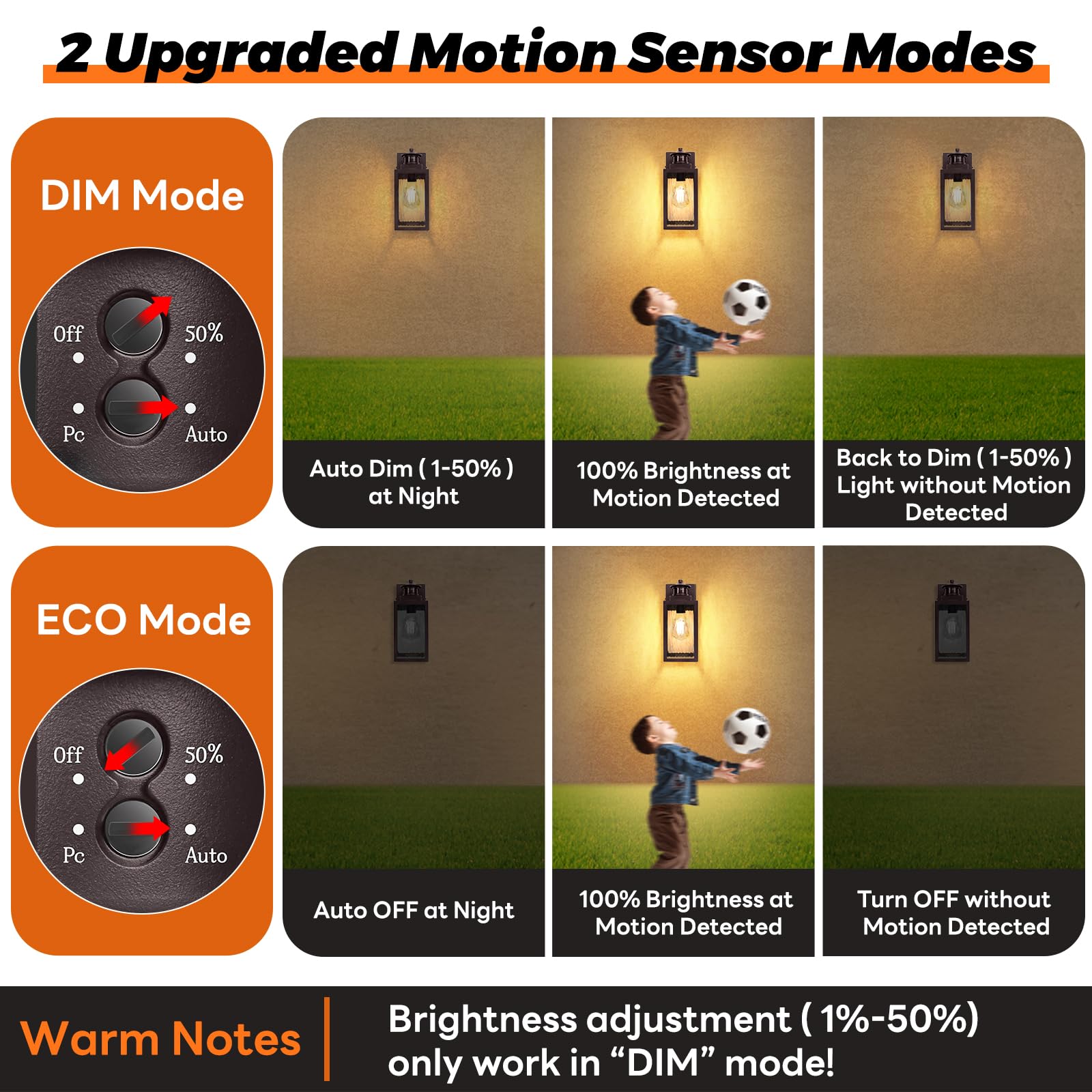 11.6'' Motion Sensor Outdoor Wall Lights, Waterproof Exterior Lighting Fixtures With Water-Rippled Glass, Brown Modern Outside W