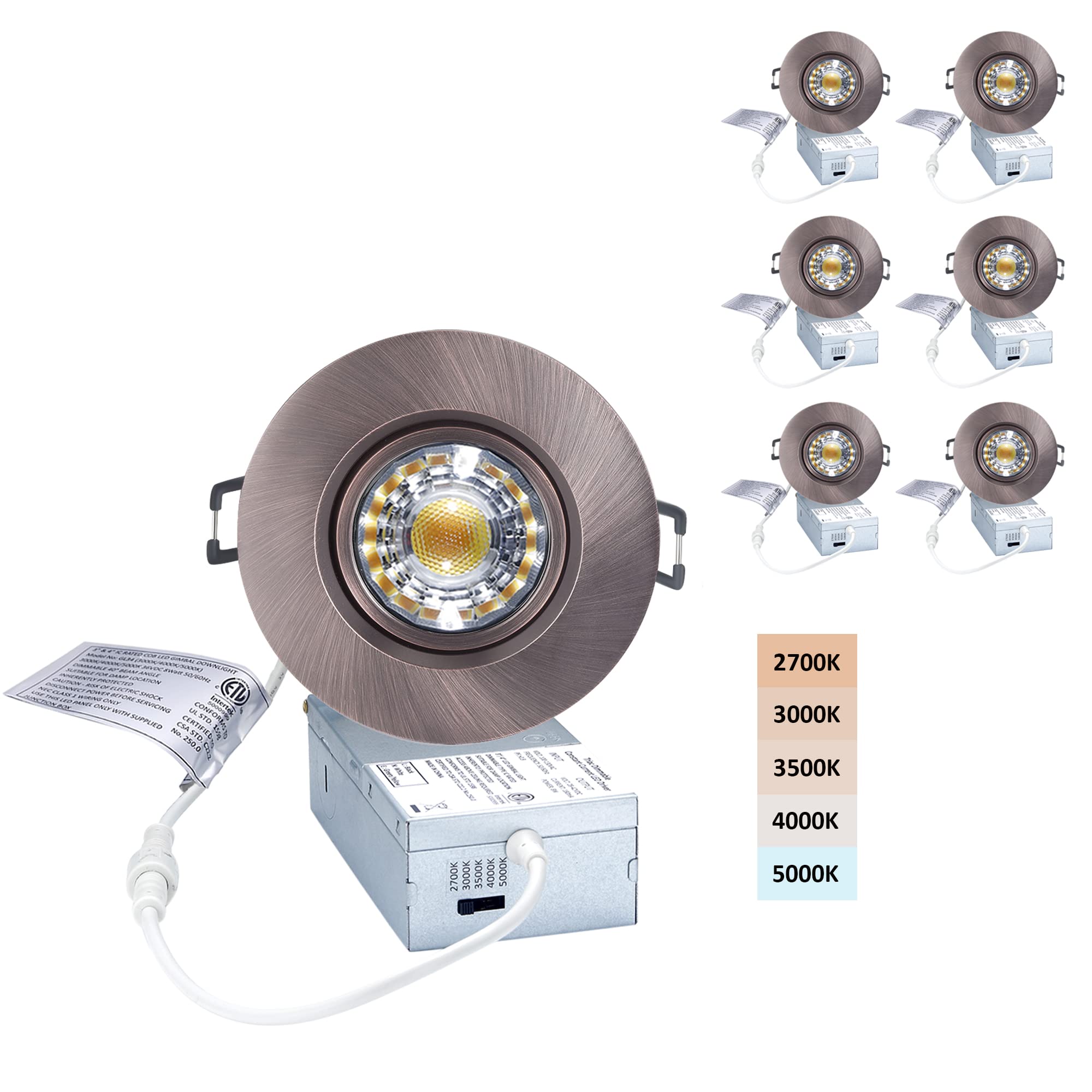 POPANU Canless Recessed Gimbal Downlight Rotatable-Spotlight 5 CCT 3 Inch Eyeball Ceilling Potlight, Dimmable Recessed Lights Fi