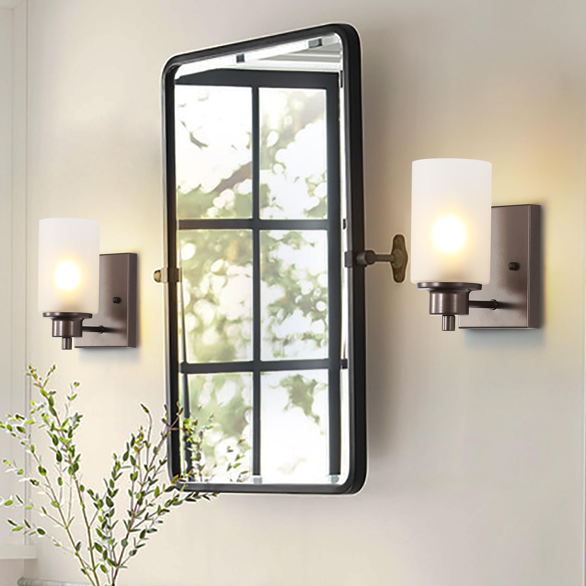 2 Pack Wall Sconces Bathroom Lights, Indoor Bath Vanity Light Fixtures For Living Room Porch Bedside, Oil Rubbed Bronze With Whi