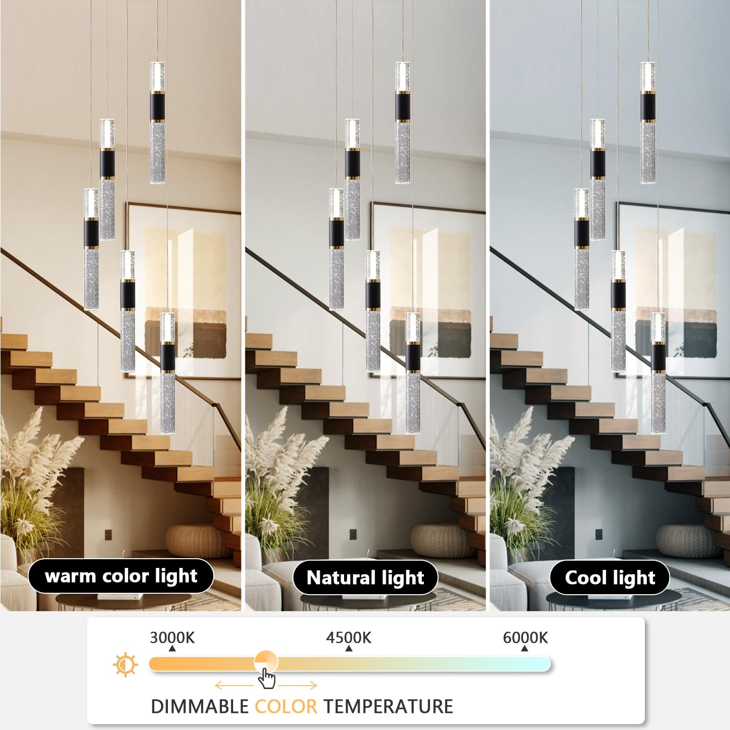 Embring 5-Light Modern Pendant Lights Kitchen Island Lighting Fixture,Dimmable Mordern Led Pendant Light With Remote,Black Gold Pendant Light Modern With Bubble Crystal Pendant Light