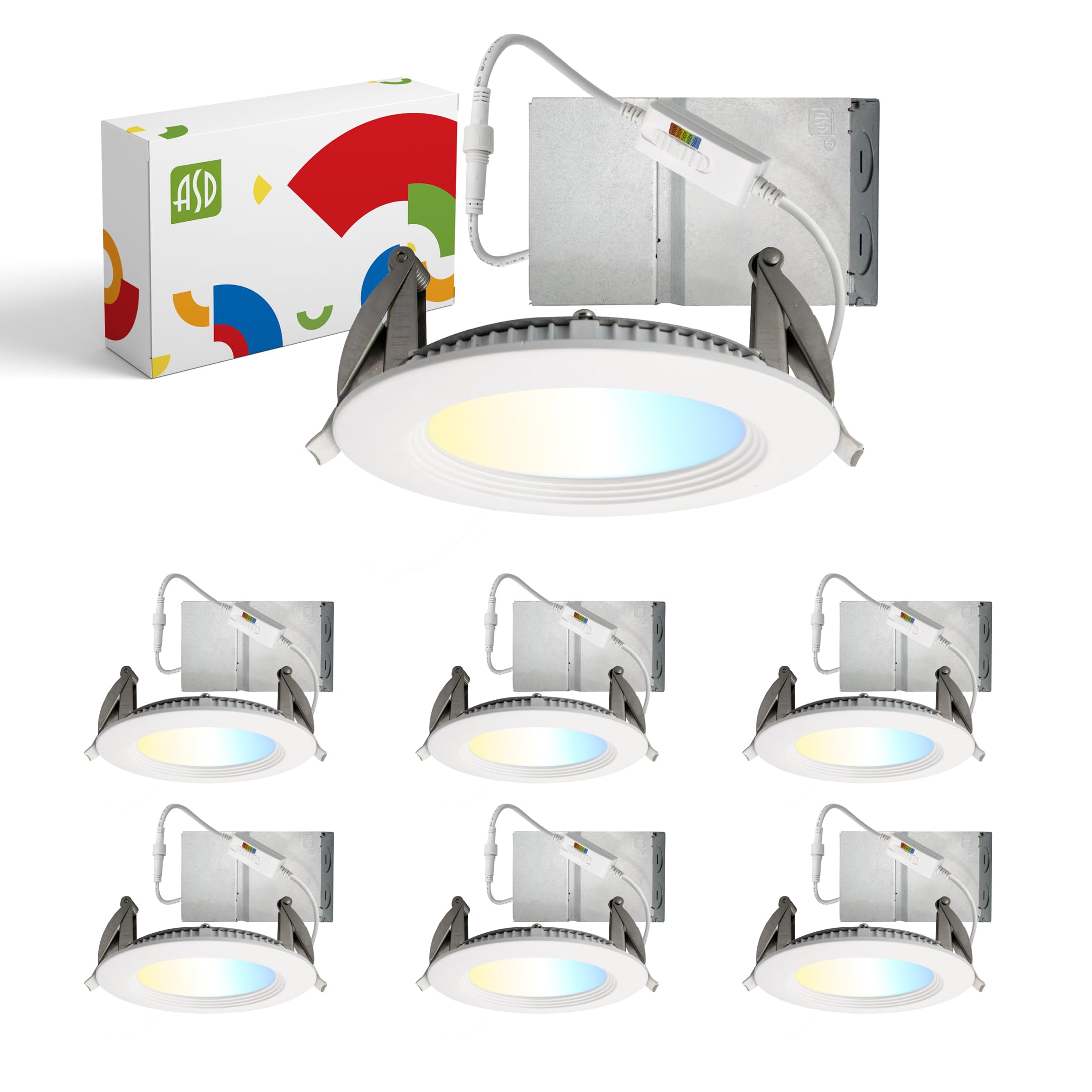 ASD LED Recessed Lighting 4 Inch, Round Commercial Downlight, Mini Panel with Baffle Trim, 4 12W 120-277V CCT Selectable 2700/30