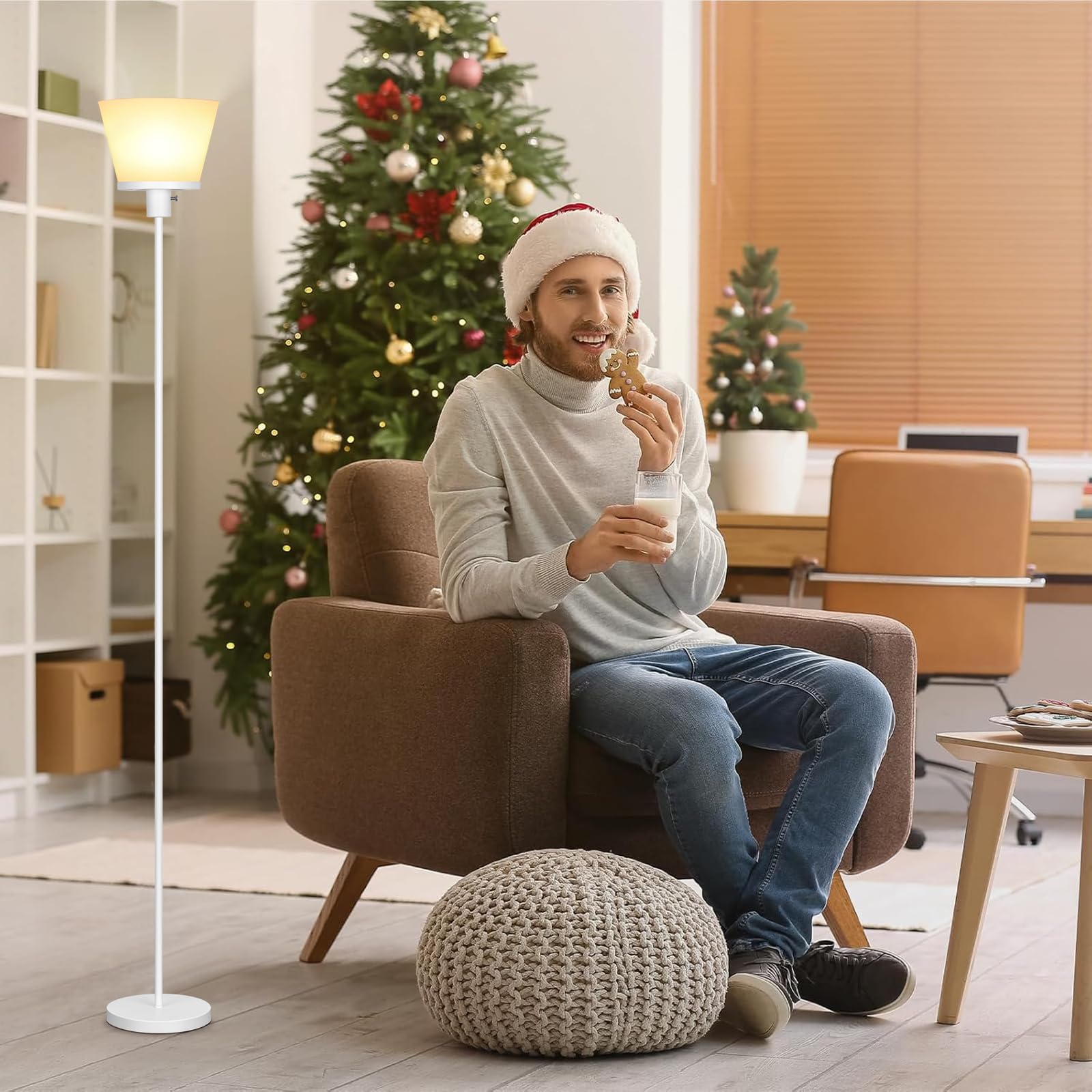 Kukobo Led Floor Lamp For Office, Modern Tall Standing Lamps Floor Lamp For Bedroom Living Room, White Bright Floor Lamp With Pl