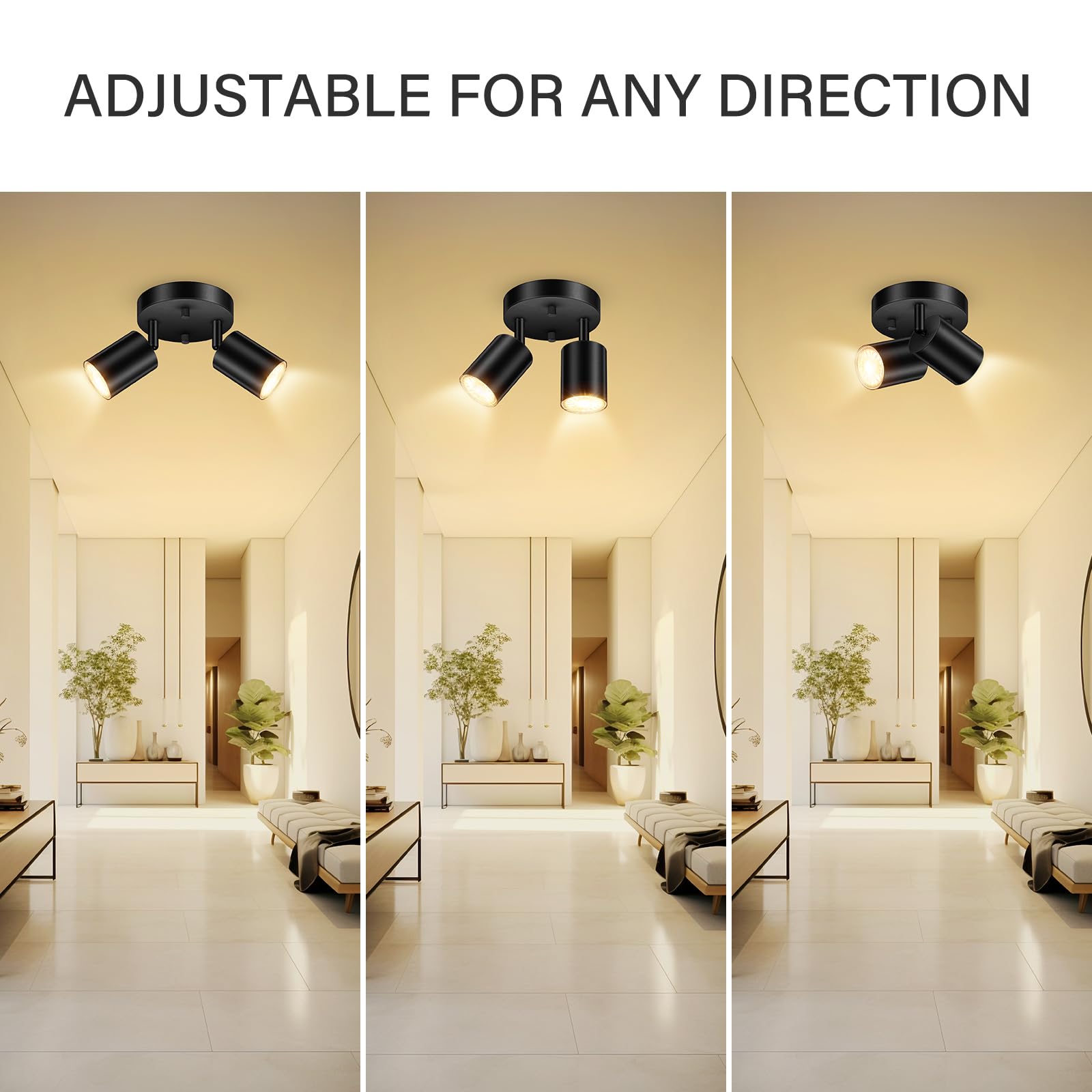 BoostArea LED Track Lighting Kit, 2 Light, Metal, Black, Model C0321, Flexibly Rotatable Heads