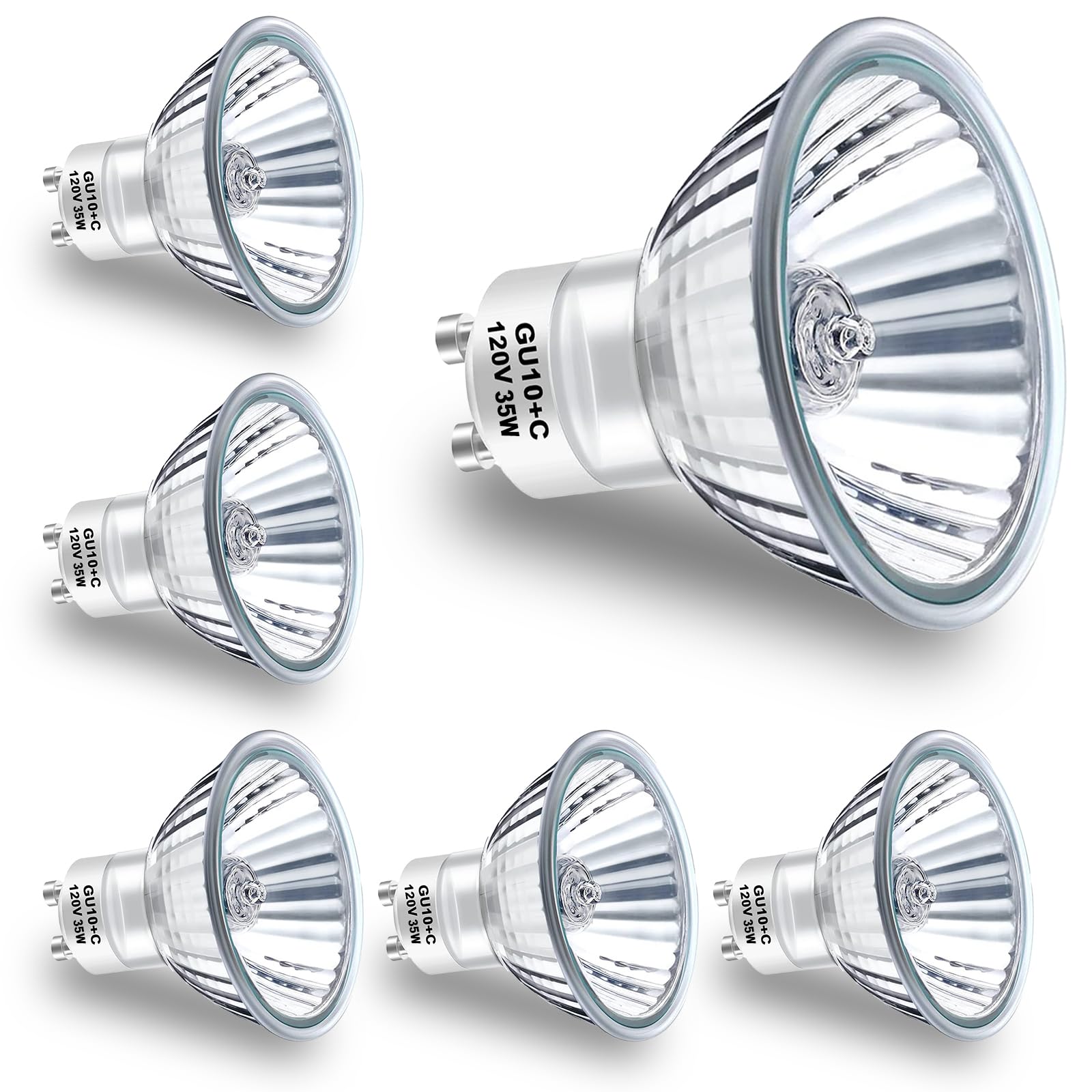 Taiyaloo Gu10 Halogen 35W Bulb, 6 Pack Dimmable Mr16 Gu10+C 120V 35W Bulbs With Glass Cover For Track & Recessed Lighting, Range