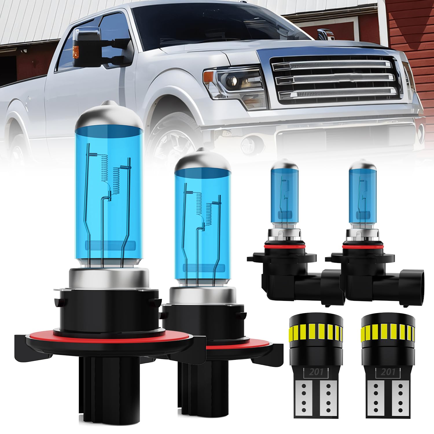 LECCIBUB Headlight Bulbs License Plate Lights Fit For Ford F150 2004-2014, 9008 High Low Beam + 9145 Fog Lights Halogen Light Bu