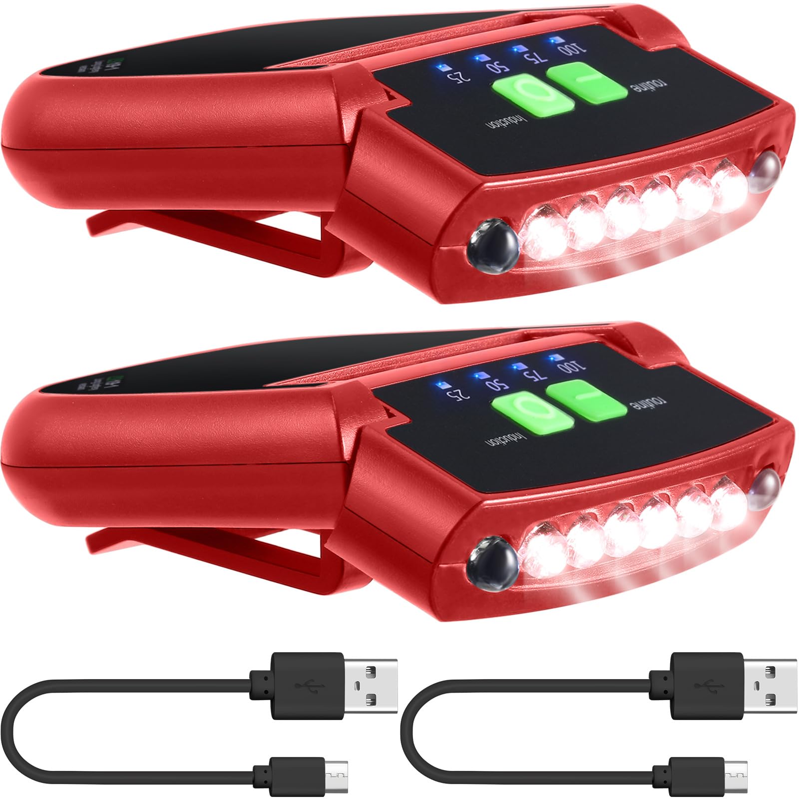 Mudder LED Clip-On Cap Lights, USB Rechargeable, Waterproof, Ultra Bright, Model Mudder-IKJW637, Red
