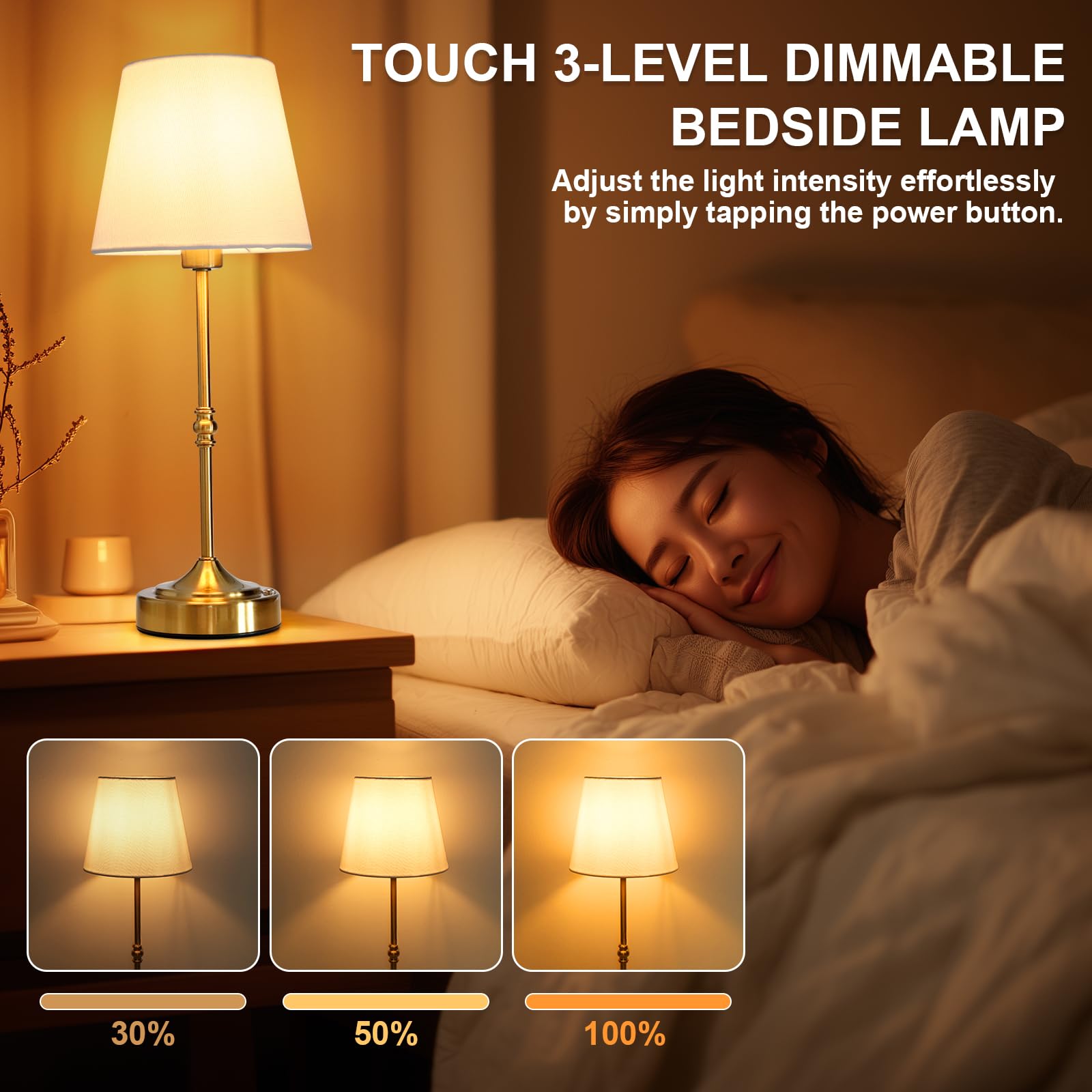 Swinerton Rechargeable Cordless Table Lamp, Wireless 3-Level Dimmable, 16.3 inch, Gold, Model 80009810