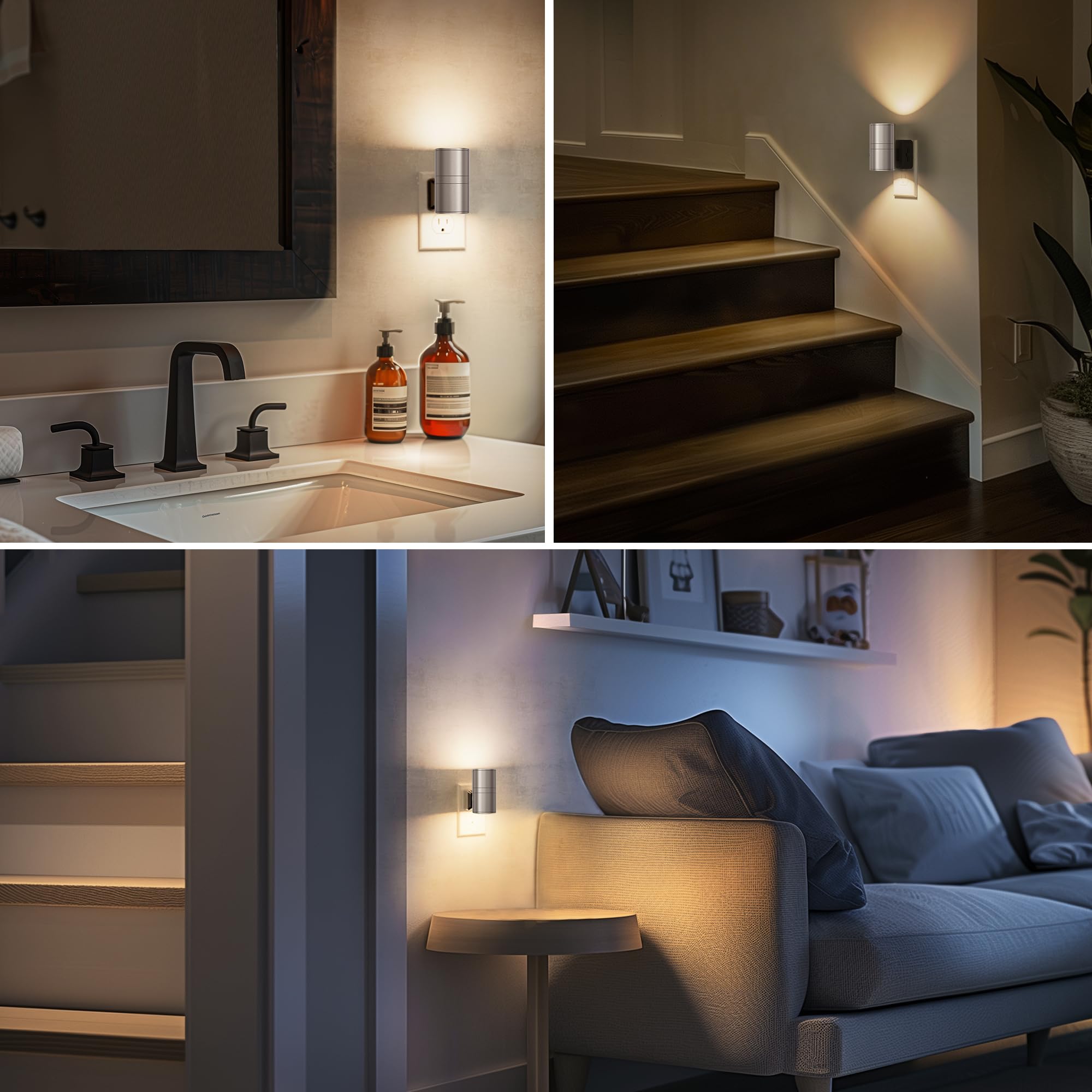 L LOHAS LED Night Light, Dimmable Metal Shade, Soft White 3000K, 2 Pack, Matte Sand Nickel, Model GY060US-02-NK-2