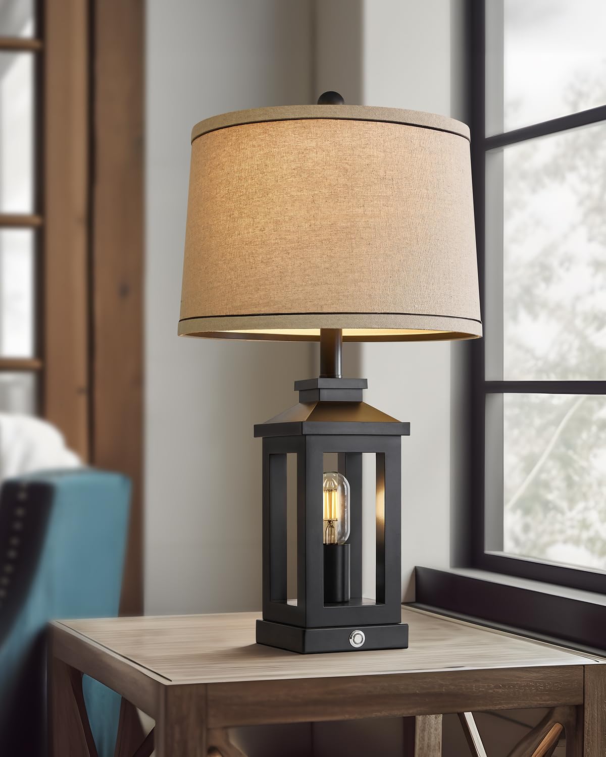 G-SAFAVA Retro Farmhouse Black Table Lamp with USB Ports, Touch Control, Set of 1, Vintage Modern Design