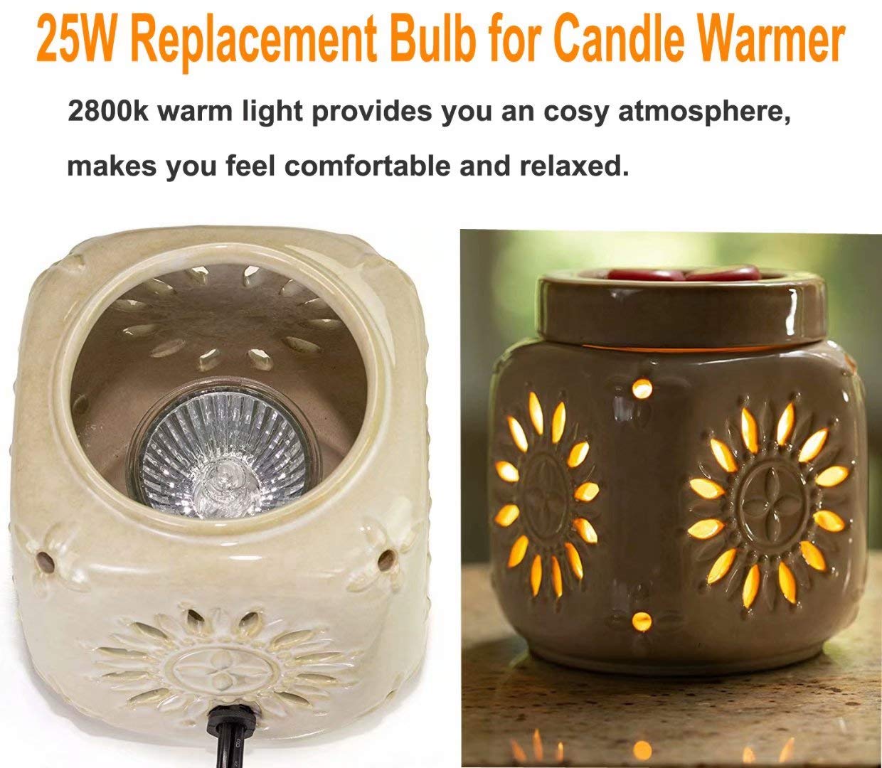 Vinaco GU10 25W Halogen Bulb Candle Warmer Replacement, Warm White, 6 Count, Glass Cover, Fits MR16 JDR, 120V