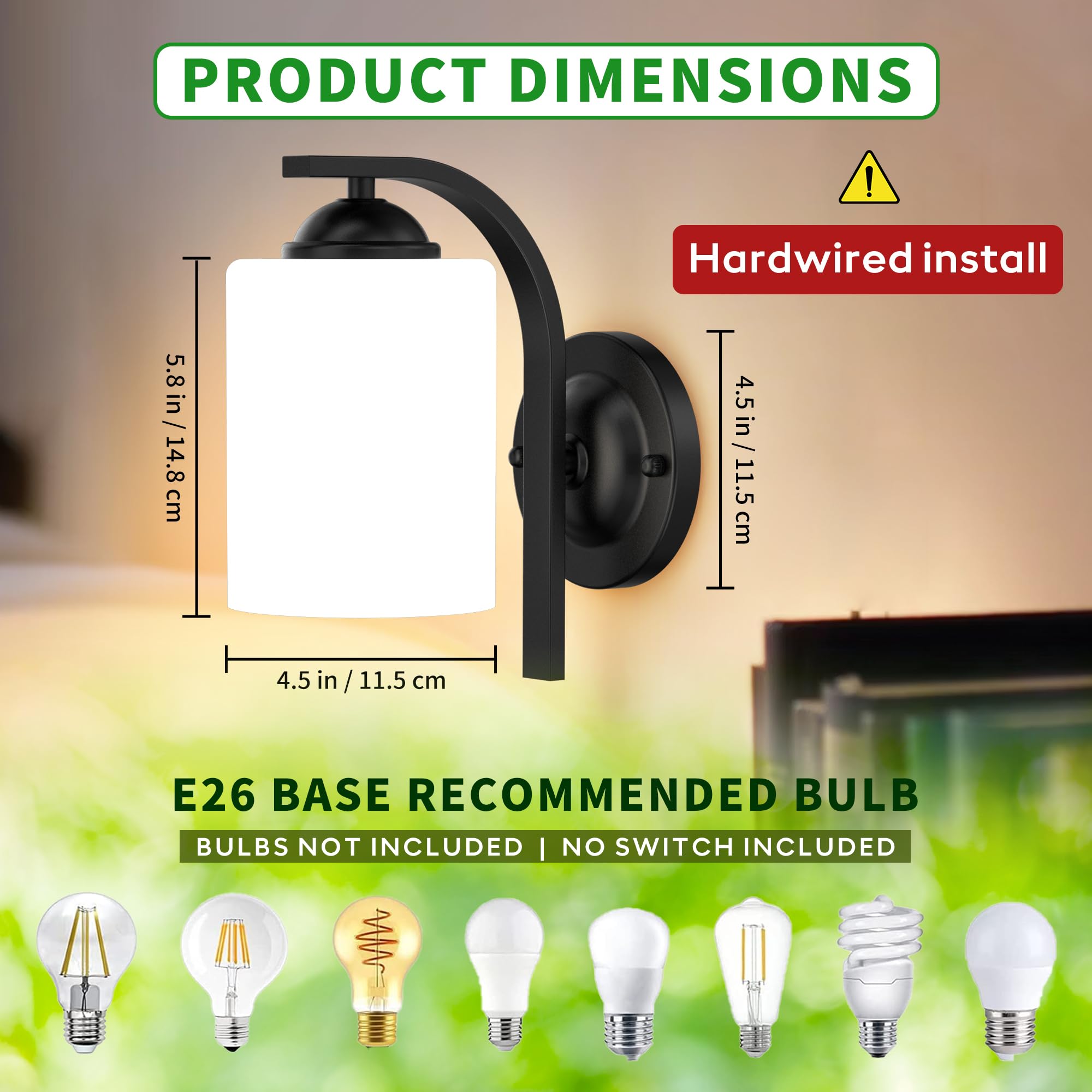 Phaosio Wall Sconces Lights Lamp For Bedroom Bathroom  Modern Vanity Light Fixtures  Matte Black Farmhouse Wall Mount Lighting Lanterns With Glass Shade For Living Room Mirror Hallway Kitchen
