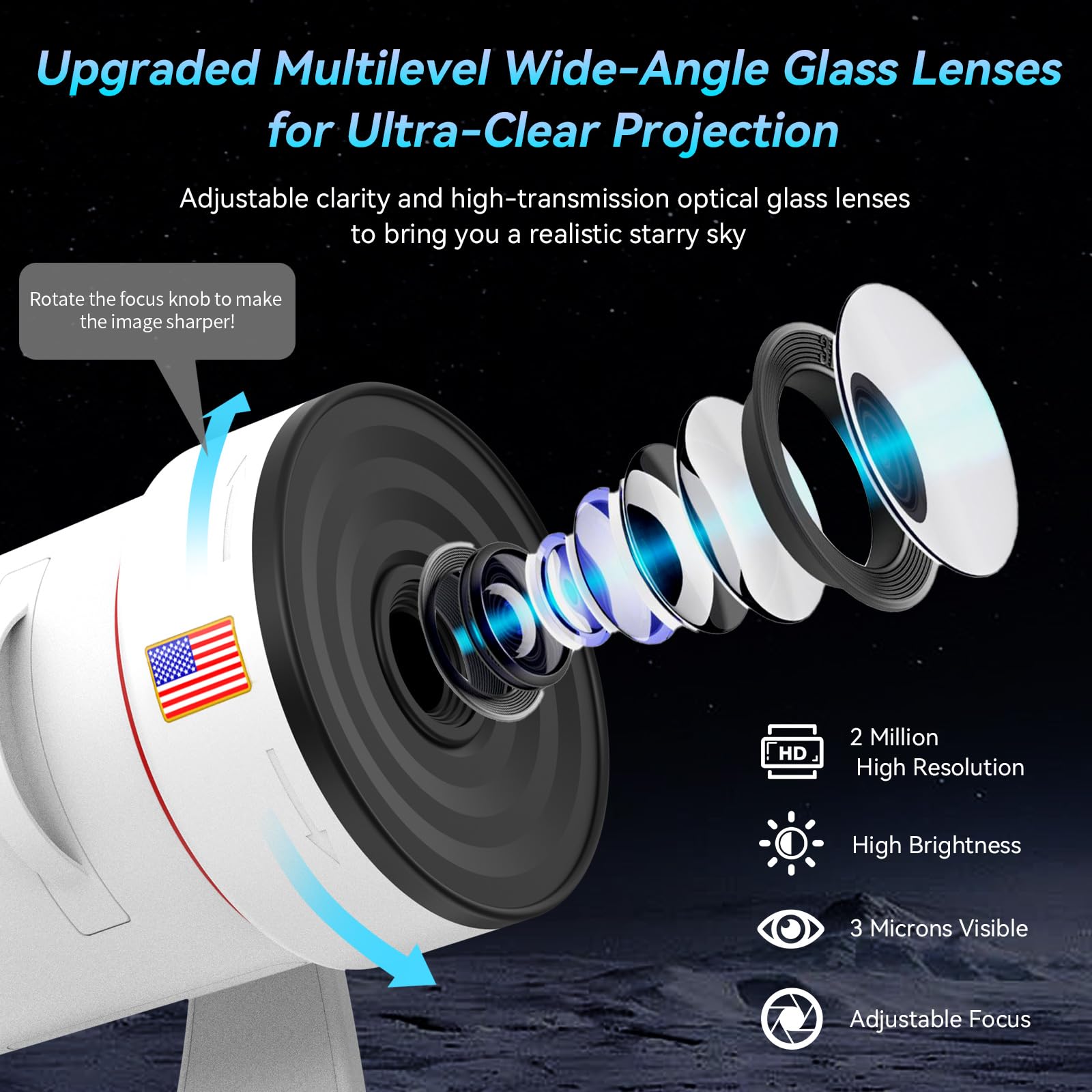 VanSmaGo Galaxy Projector - HD Star Projector with 7-Color Night Light, Standard Size, White, Model SKE-TKQ01