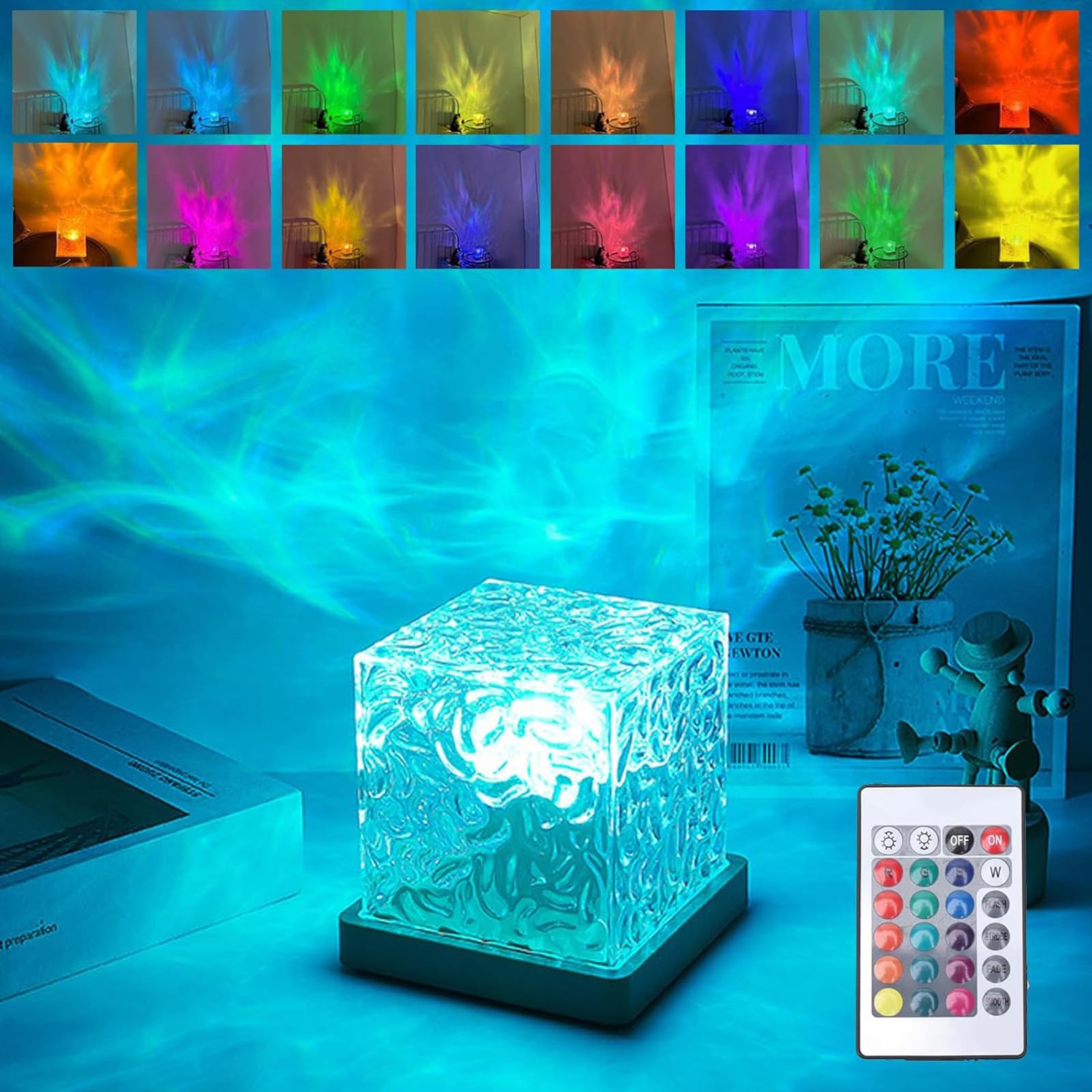 CBDYWVR Aurora Glow Lamp, Celestial Water Lamp, Northern Lights Aurora Projector, Dynamic Rotating Water Ripple Night Light,16 C