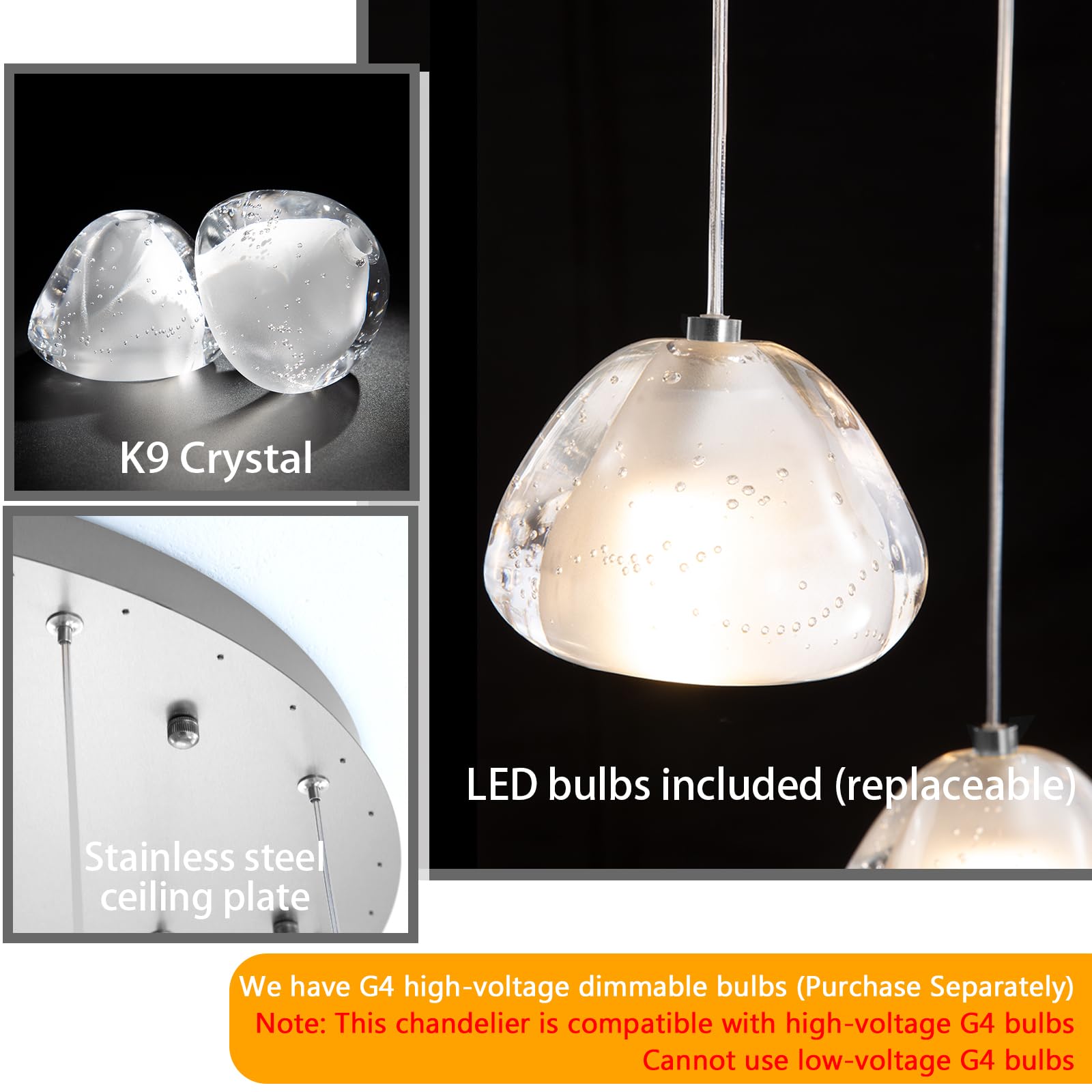 dolria 20-Light Modern Chandelier, Crystal Pendant Light Fixture, Silver, Model PC0010, Ideal for High Ceilings, Stairwell, Living Room