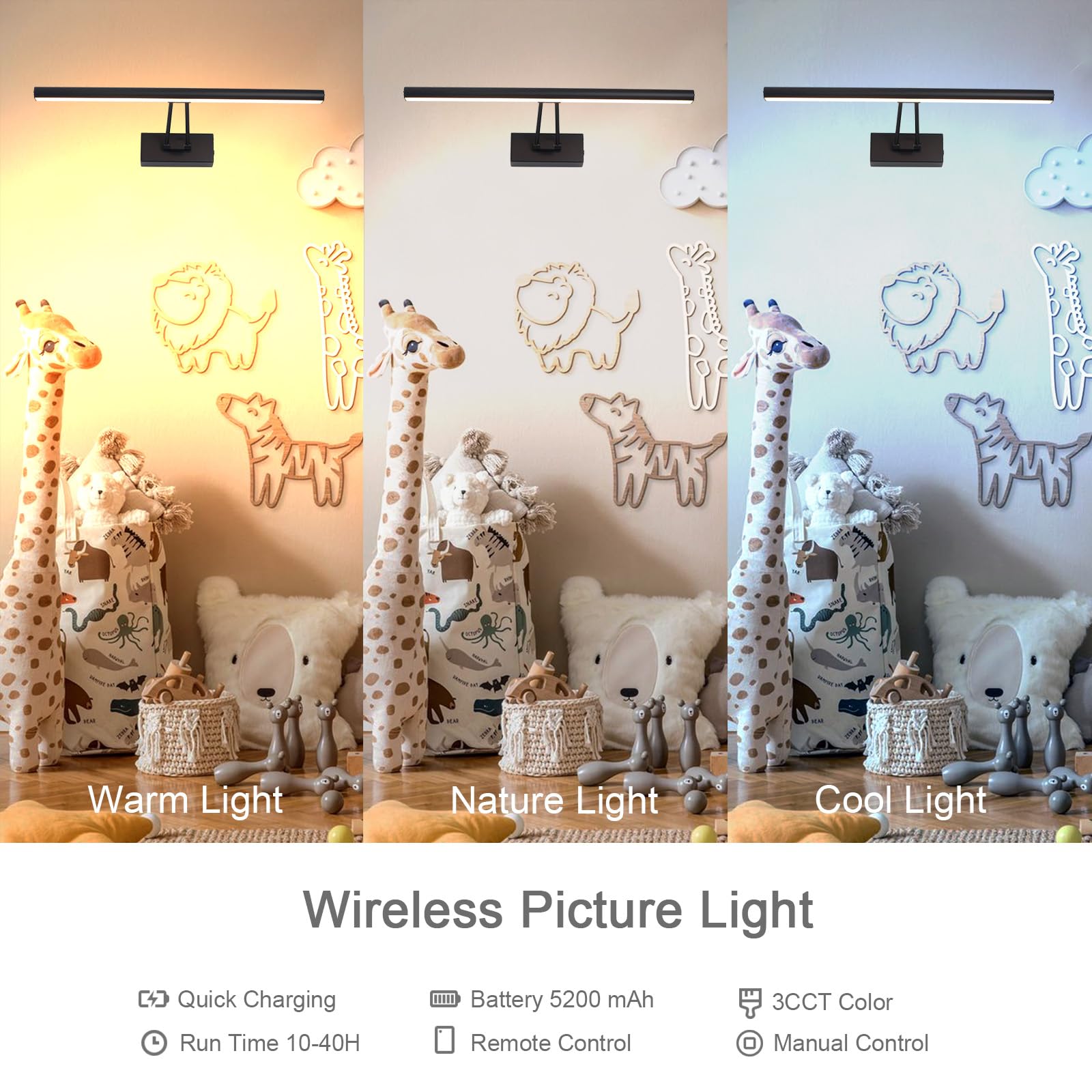 Howmzon Picture Light, 13.5&quot; Art Light, Black Picture Light Battery Operated,3Cct,Wireless Picture Lights With Remote, Light Over Picture Frame For Wall Painting(Black)