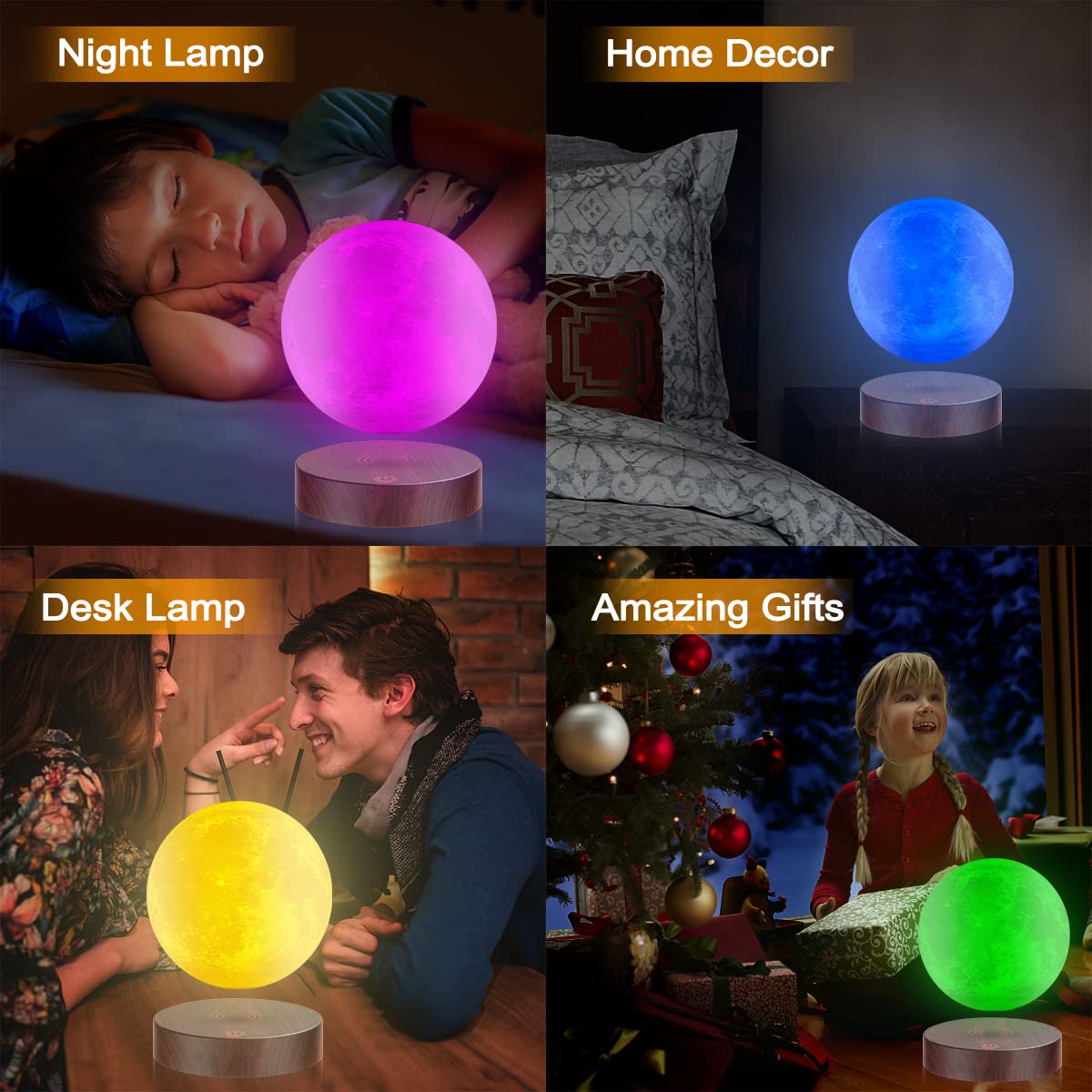 Vgazer Levitating Moon Lamp - 3D Printed, 16 Color Modes, Remote Control, Unique Gifts For Christmas, Room Decor, Office Desk