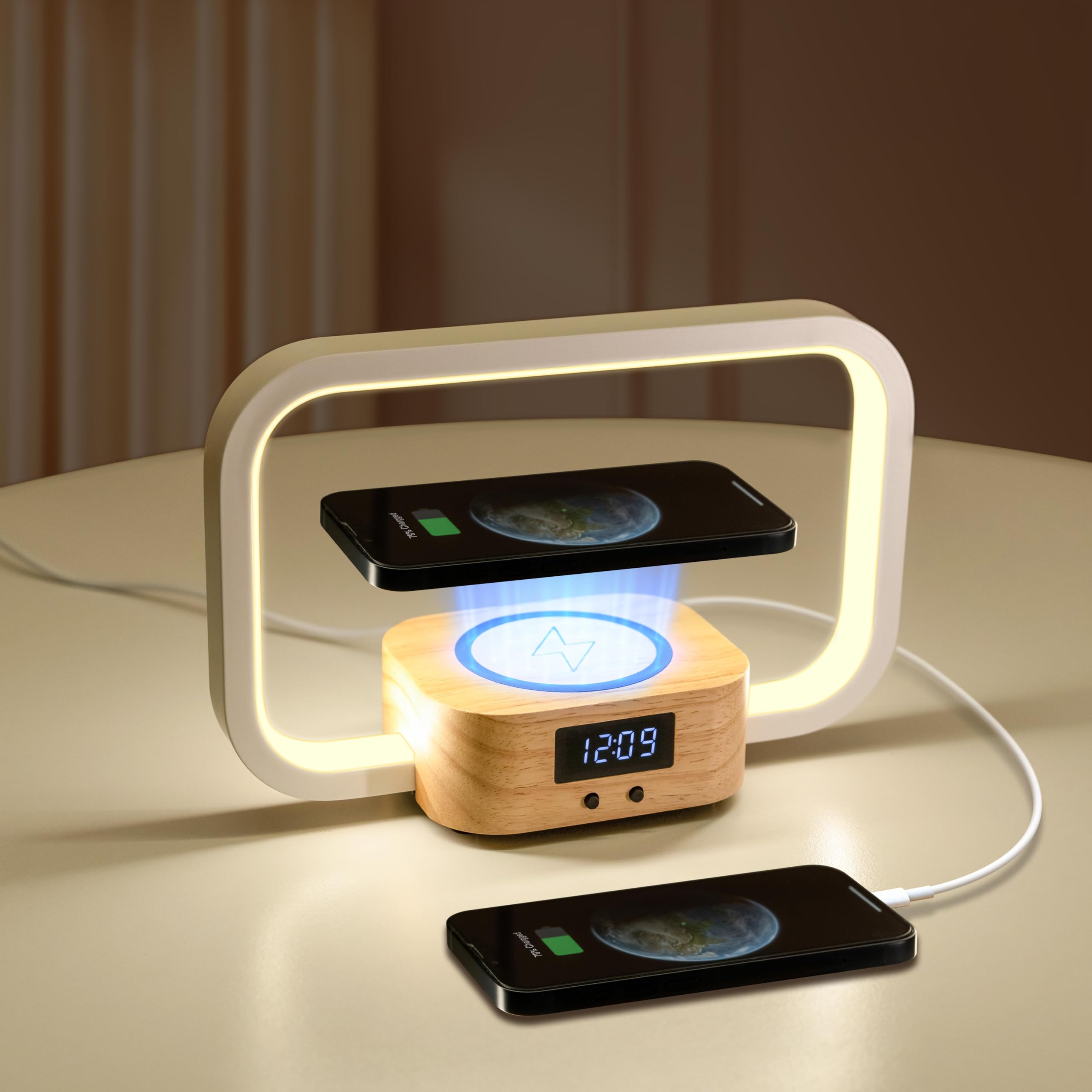Aontess Table Lamp With Wireless Charger: Touch Bedside Lamp With Usb Port, Clock, Nightstand Desk Lamp With Dimmable For Bedroom, Living Room, Office, Reading…