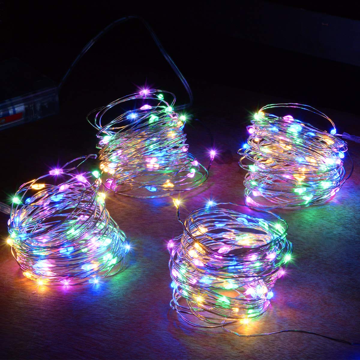 Abkshine 4-Pack 50 LEDs Multicolored Christmas Fairy Lights, Battery Operated Mini LED String Lights for Bedroom/Christmas/Parties/Wedding(Set of 4, Multi-Color)