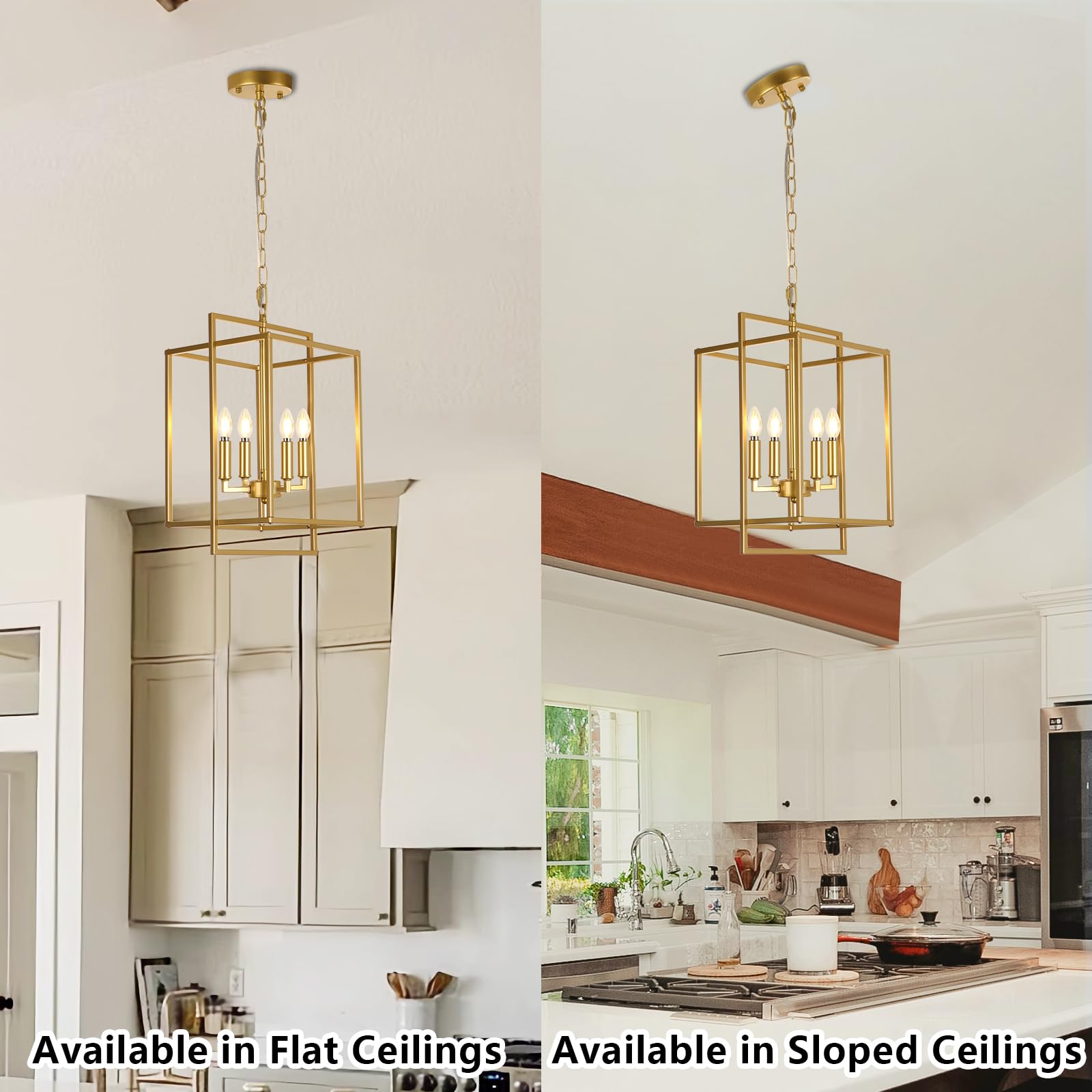 Kmaipem Farmhouse Gold Chandelier, 4-Light Vintage Chandeliers For Dining Room, Adjustable Modern Rustic Metal Hanging Pendant L