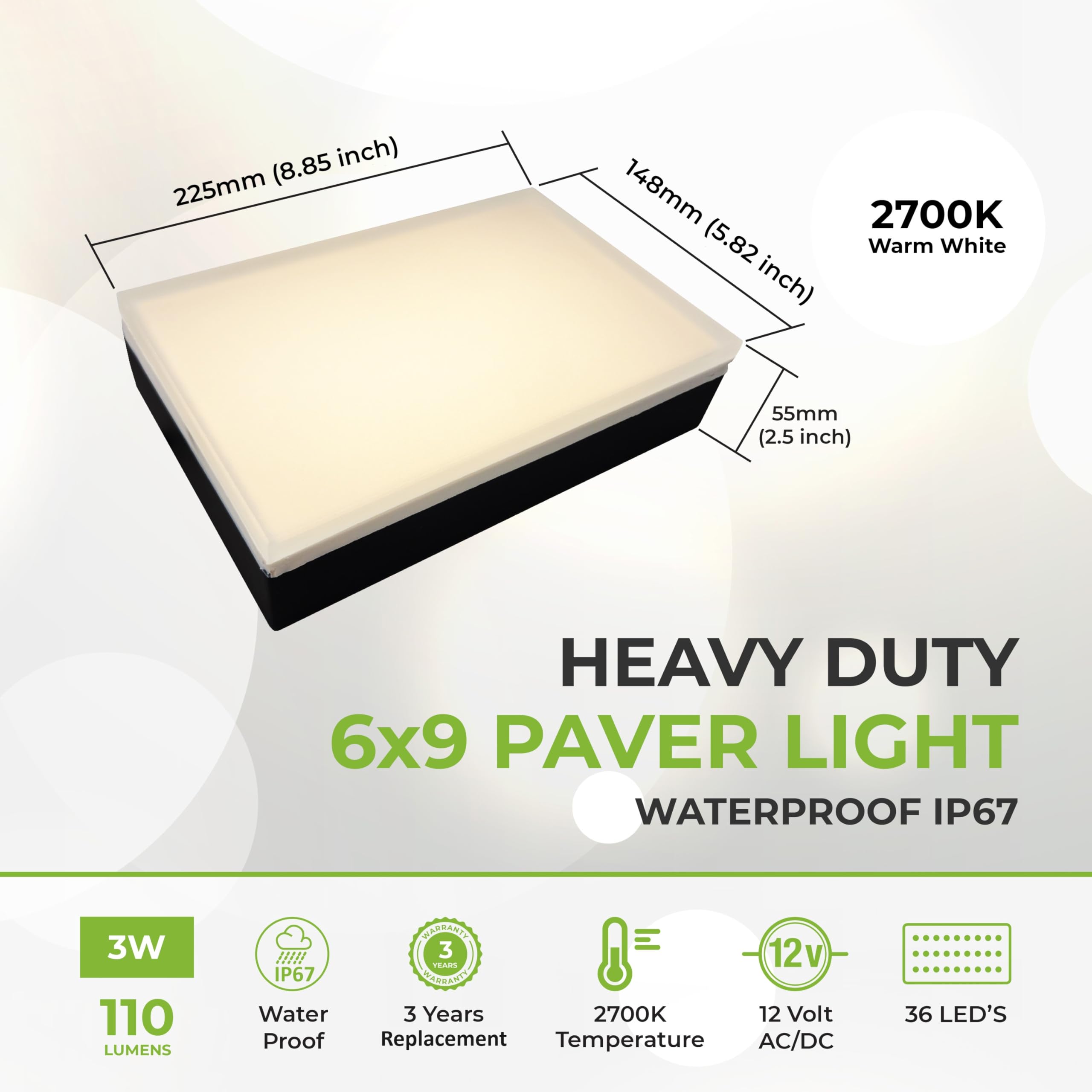 Lumengy Paver Light 6X9 Inch (5.82 X 8.85 Inches) 2700K, Brick Lighting For Pavers, Driveways, Pathways, Patios, Inground & Garden, 12V Waterproof, Drive-Over Rated