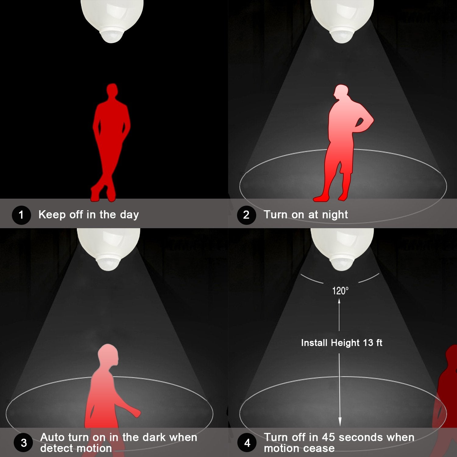 Aukora Motion Sensor Light Bulb, 12W (100W Equivalent), E26, Warm White, 1 Pack, Indoor/Outdoor Security Lighting